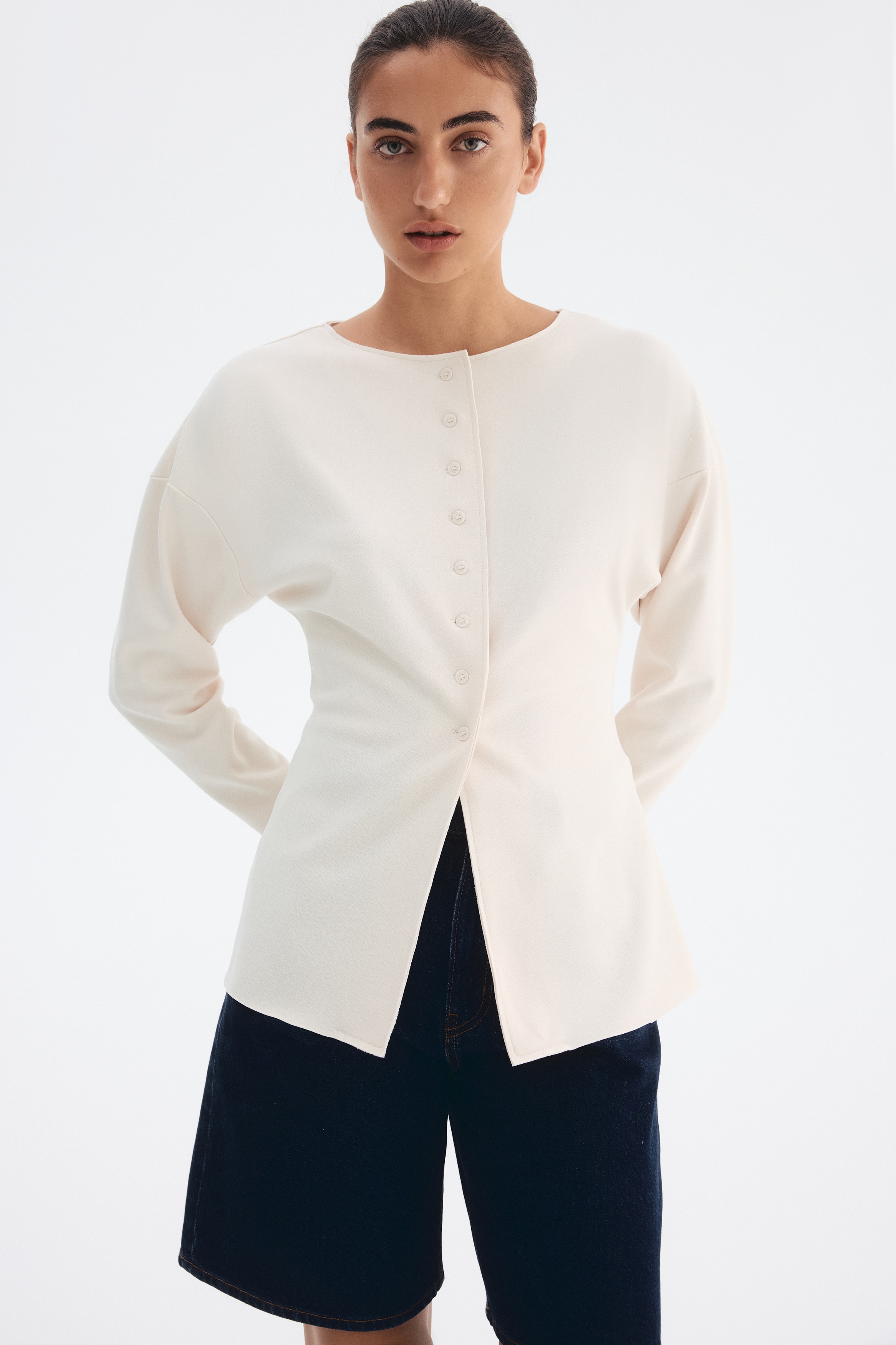 H & M - ウエストシェイプカーディガン - ベージュ