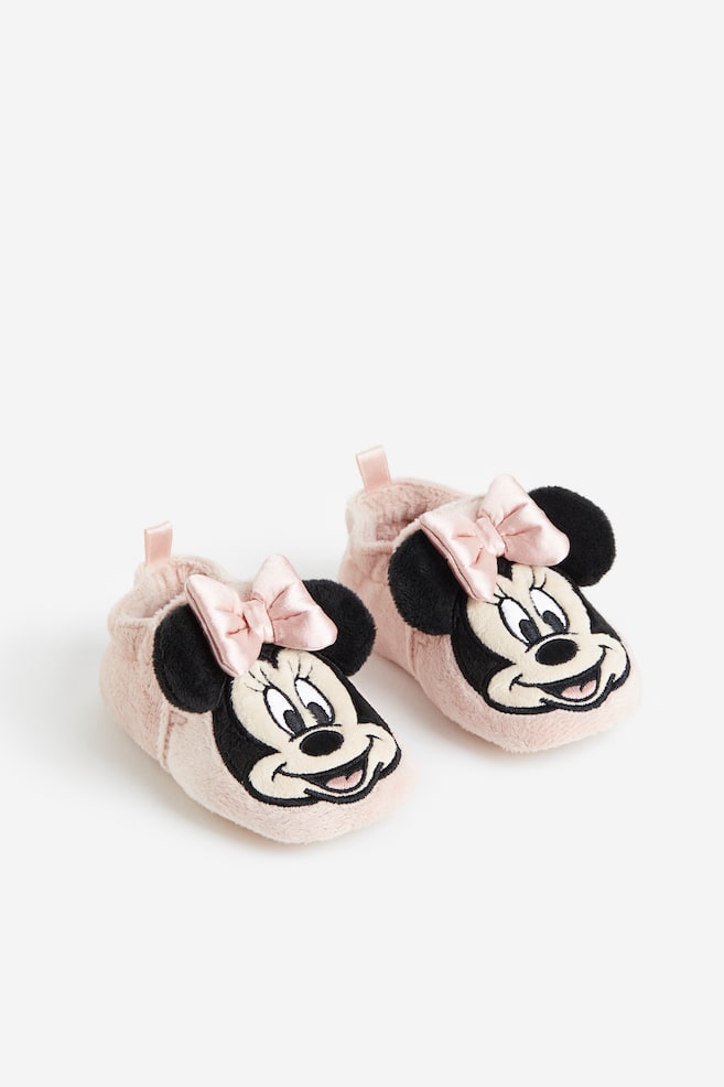 Soft appliquéd slippers - Light pink/Minnie Mouse/Black/Mickey Mouse - 1