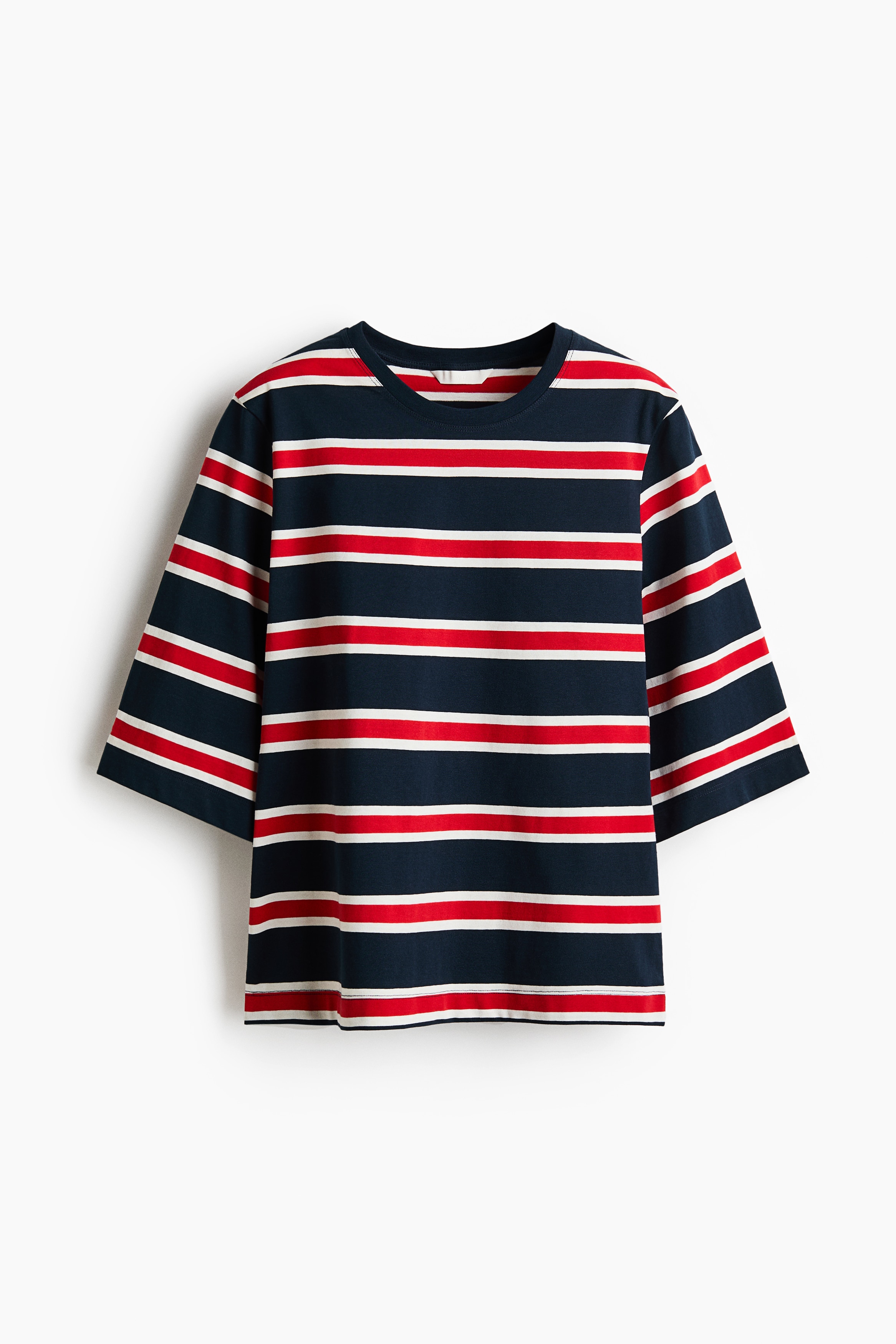 Loose-fit cotton T-shirt - Navy blue/Striped/Black/White
