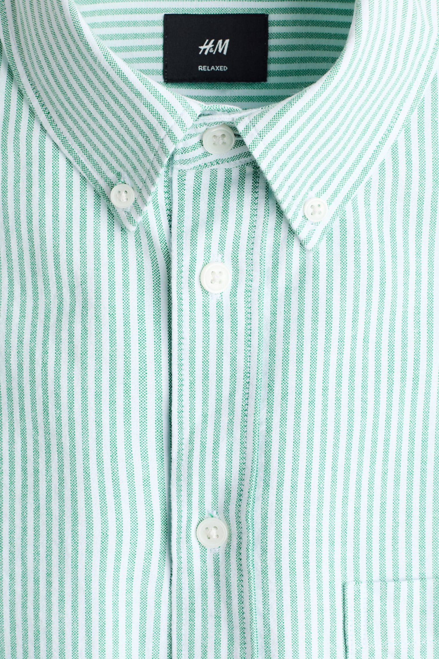 Relaxed Fit Short-sleeved Oxford shirt - Green/Striped/Dark blue/Dark green/White - 4