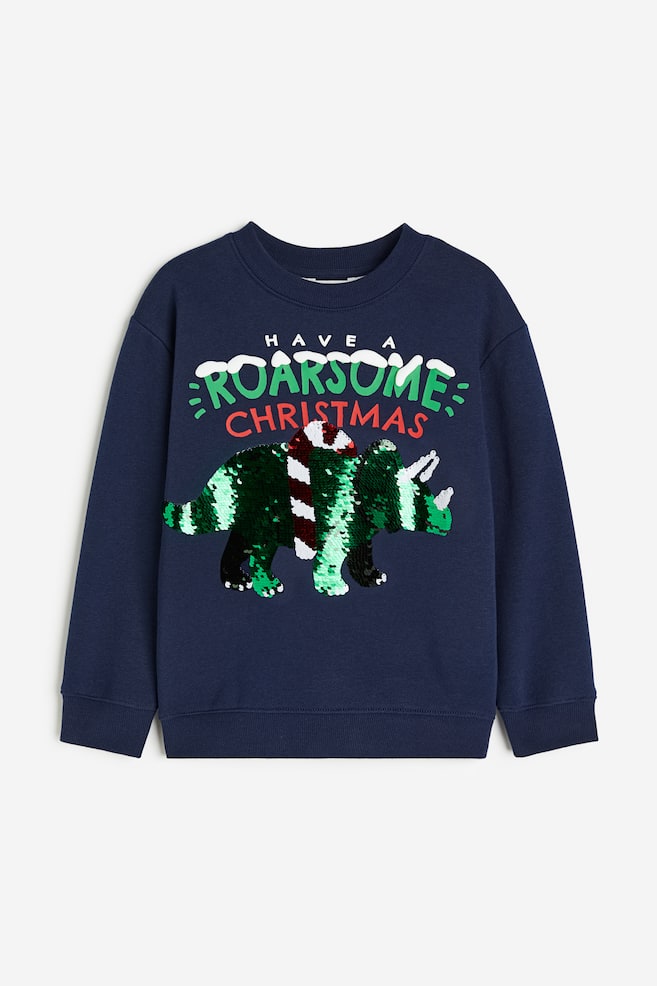 Sweatshirt med vendbare pailletter - Mørkeblå/Dinosaur - 2