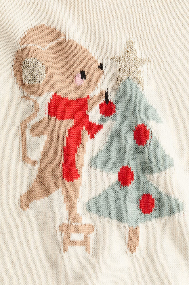 Jacquard-Knit Cotton Sweater-Light beige/Christmas mouse - 2