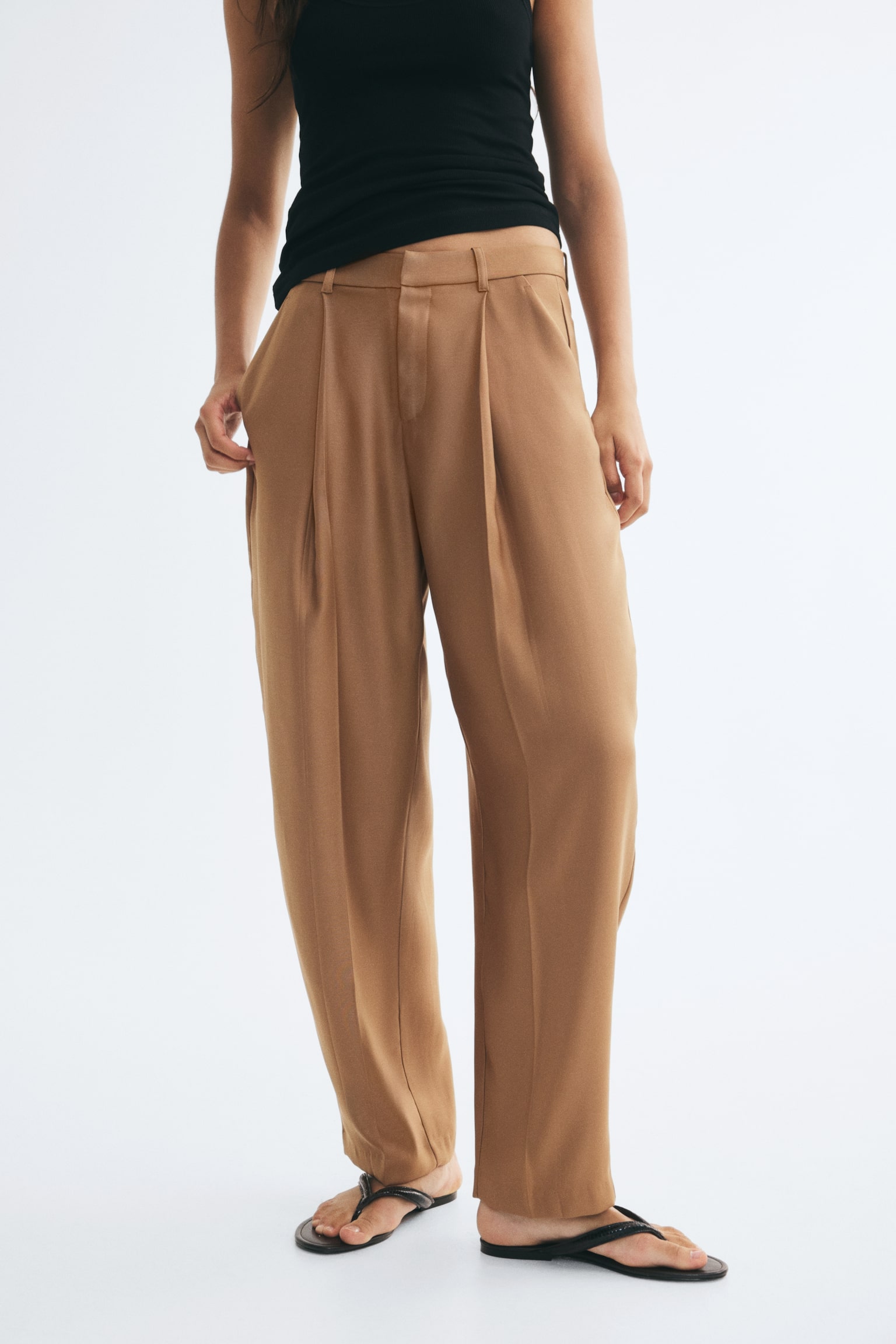Женские брюки H&M Dressy Barrel-Leg, цвет: Тёмный бежевый — фото 3