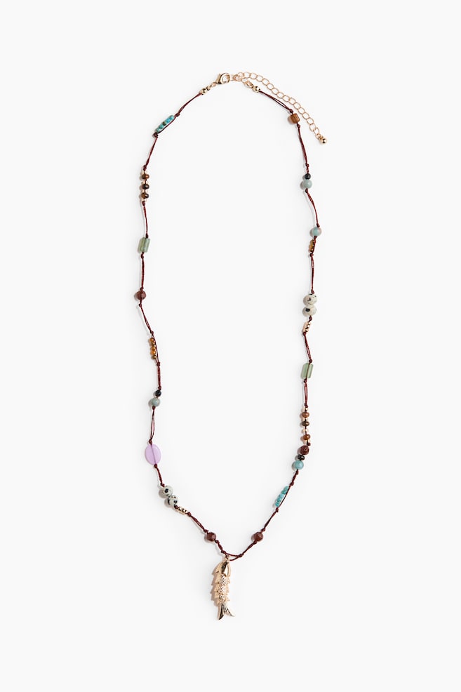 Collar de cordón con cuentas - Dorado/Café - 1