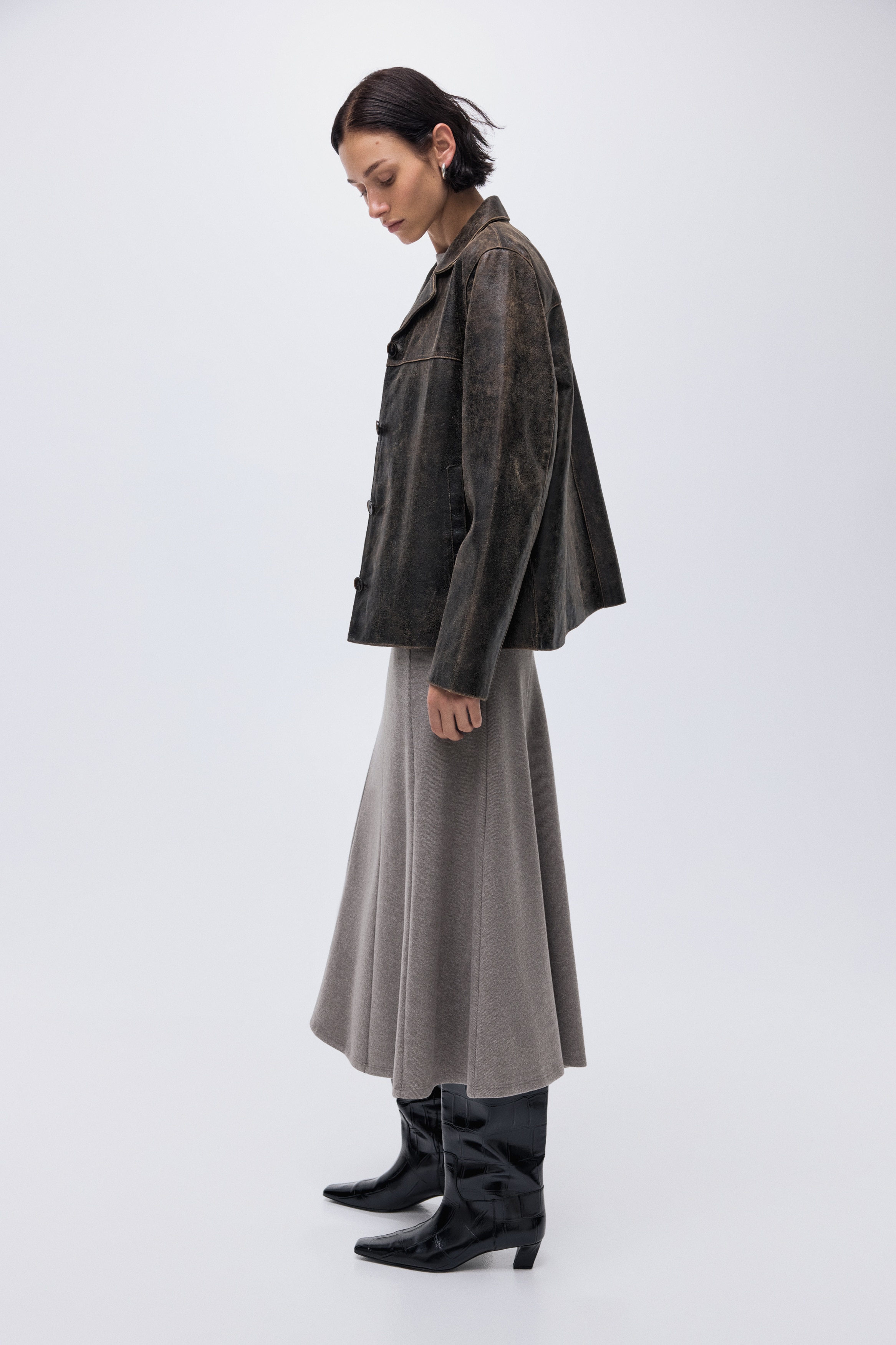 Ladies - Greige marl Fine-knit midi skirt - Size: XS  - H&M