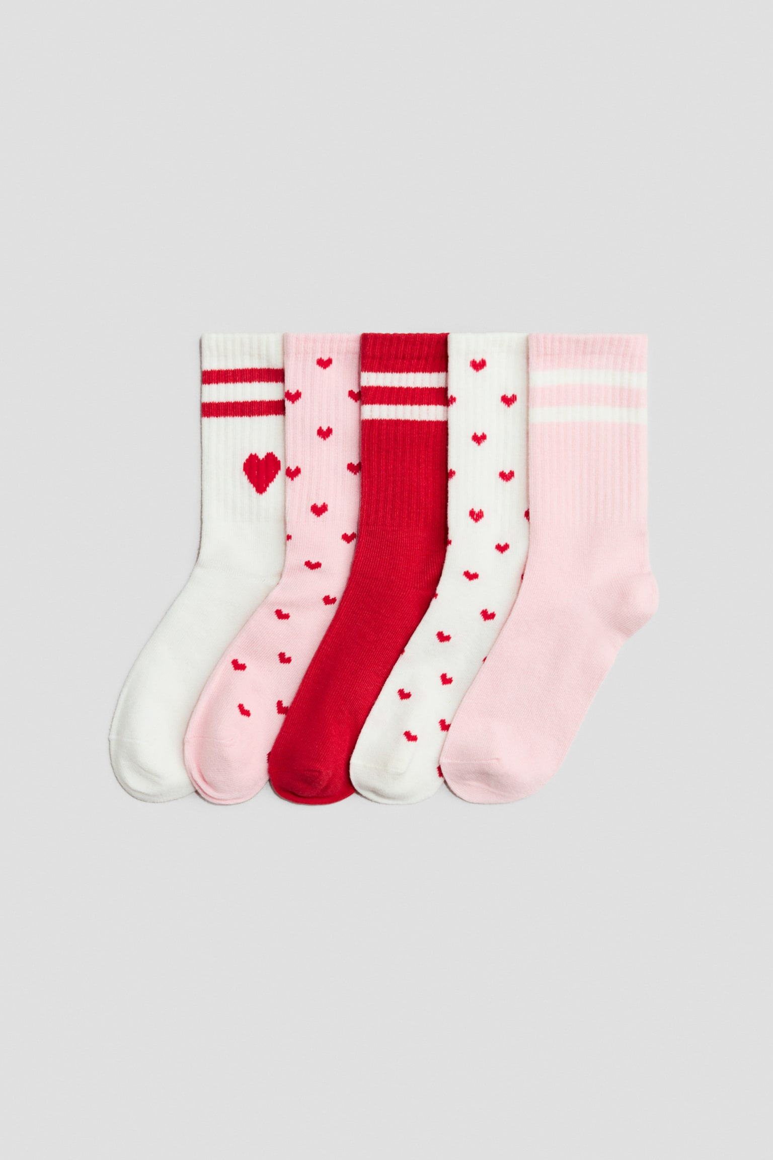 Lot de 5 paires de chaussettes - Rose clair/cœurs/Crème/Violet/blanc/Rose clair/bleu clair/Blanc/fleurs/Violet clair/rayé