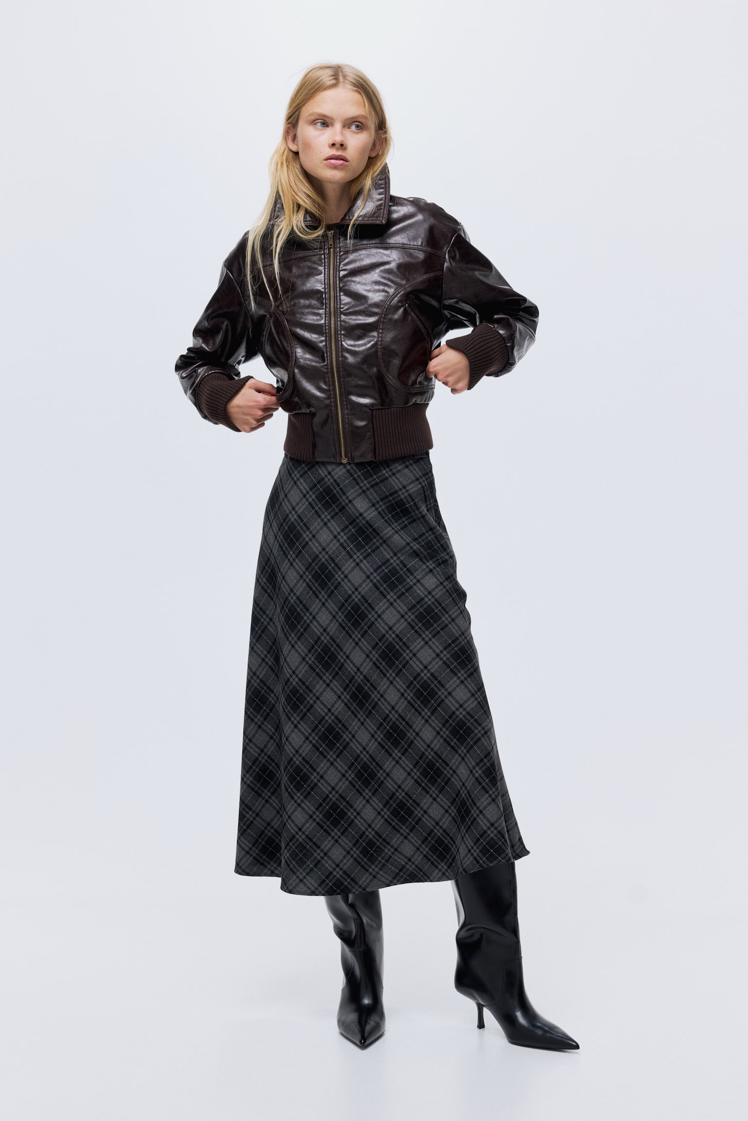 Midi skirt - Grey/Checked - 4