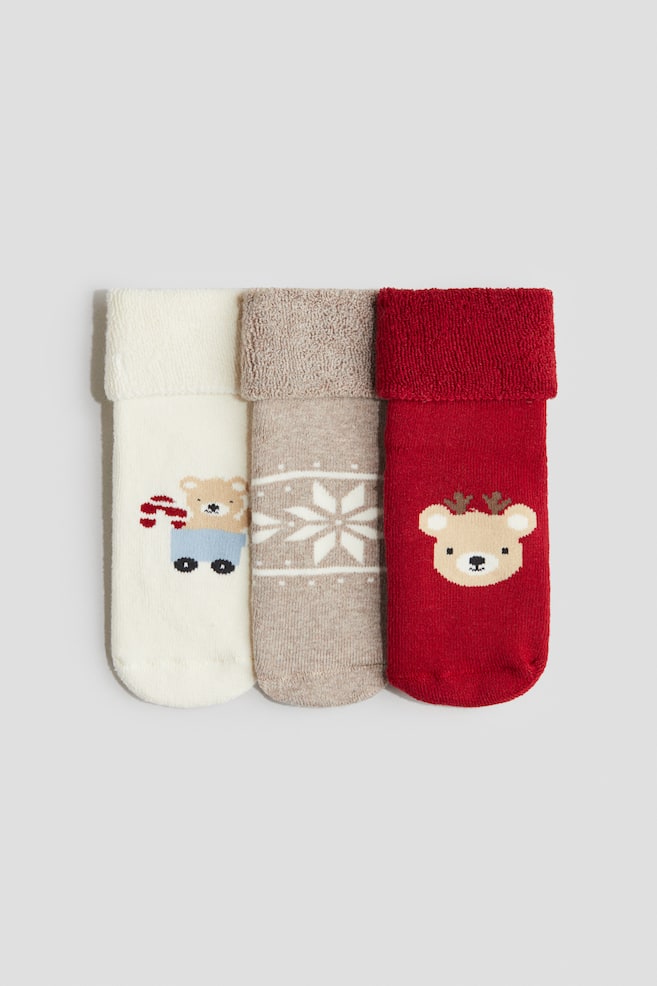 3-pack terry socks - Beige marl/Snowflakes/Turquoise/Animals - 1