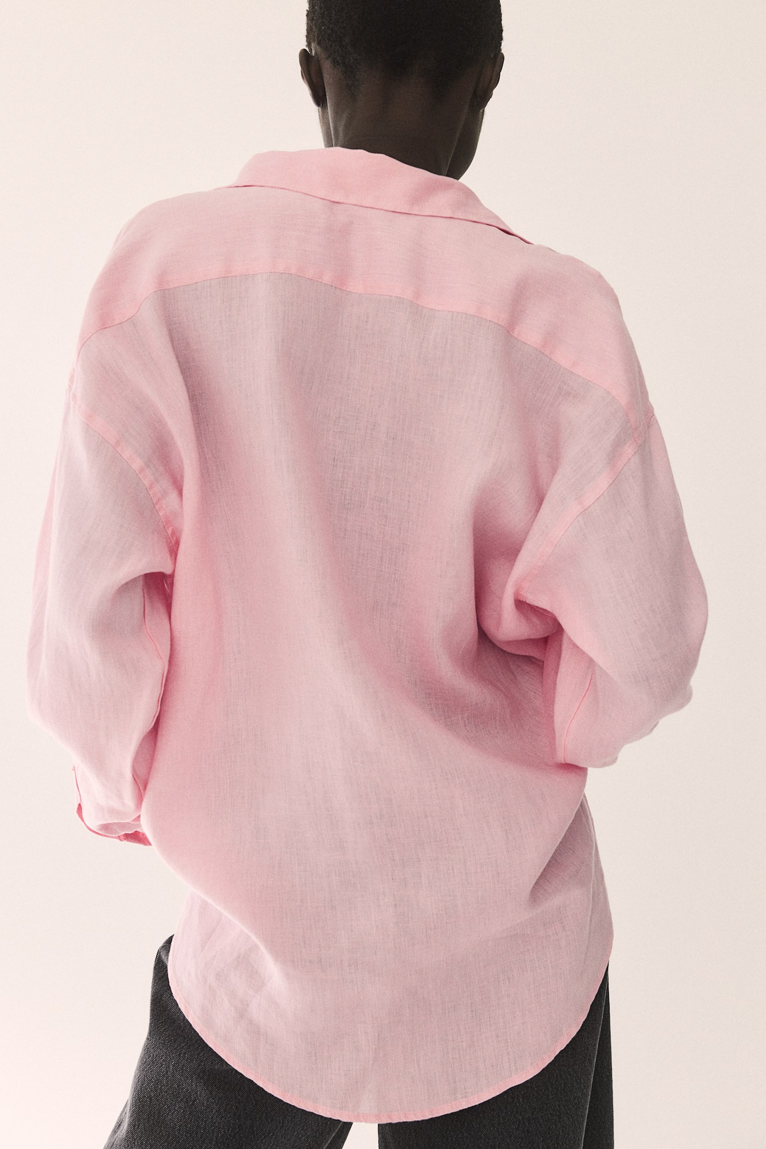 Oversized linen shirt - Light pink/Navy blue/Striped/White - 5