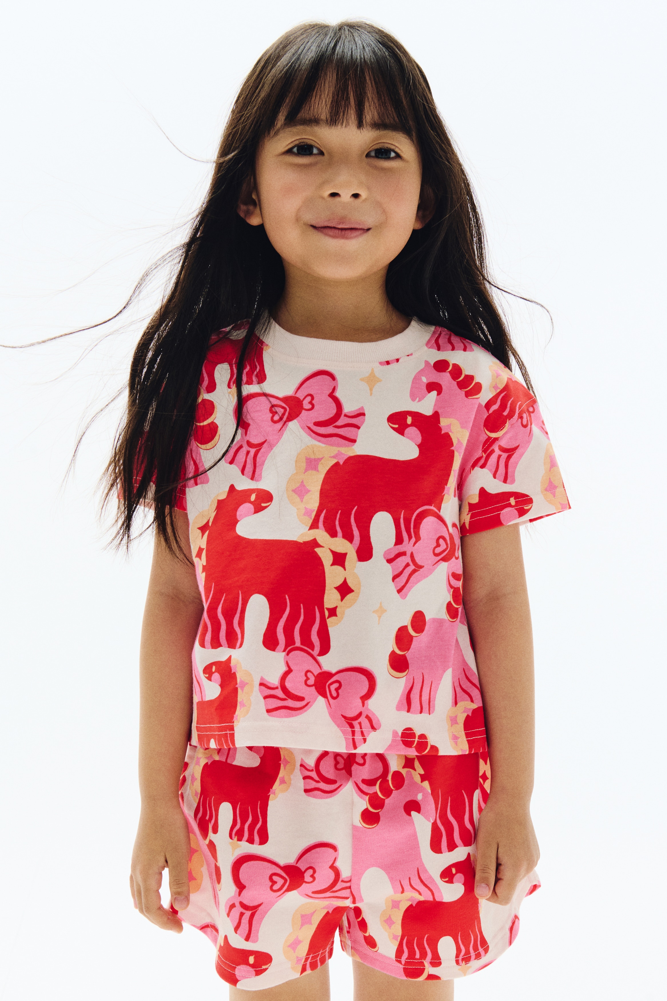 2-Piece Printed Cotton Set - White/horses