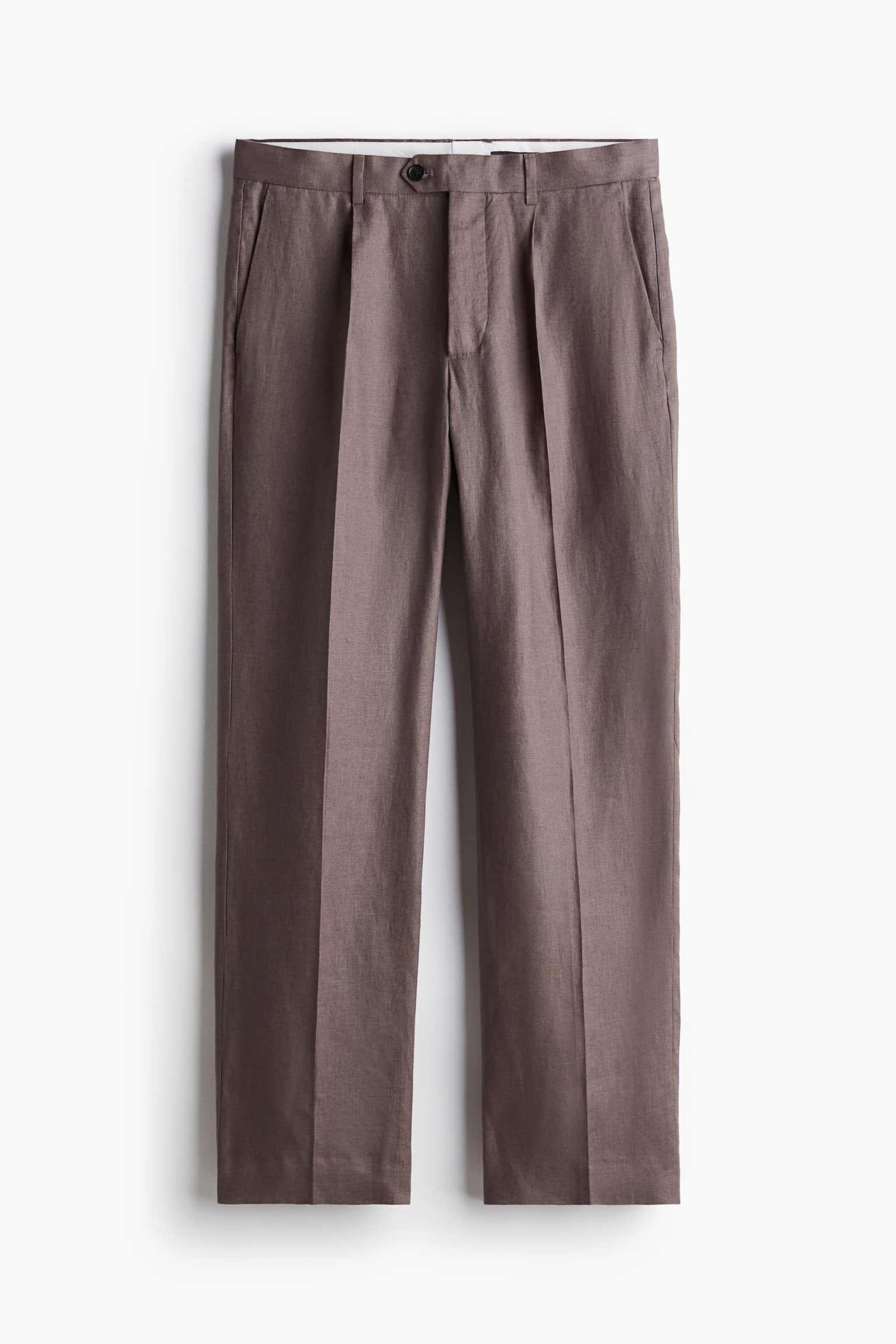 Relaxed Fit Linen suit trousers - Dark beige/White - 2