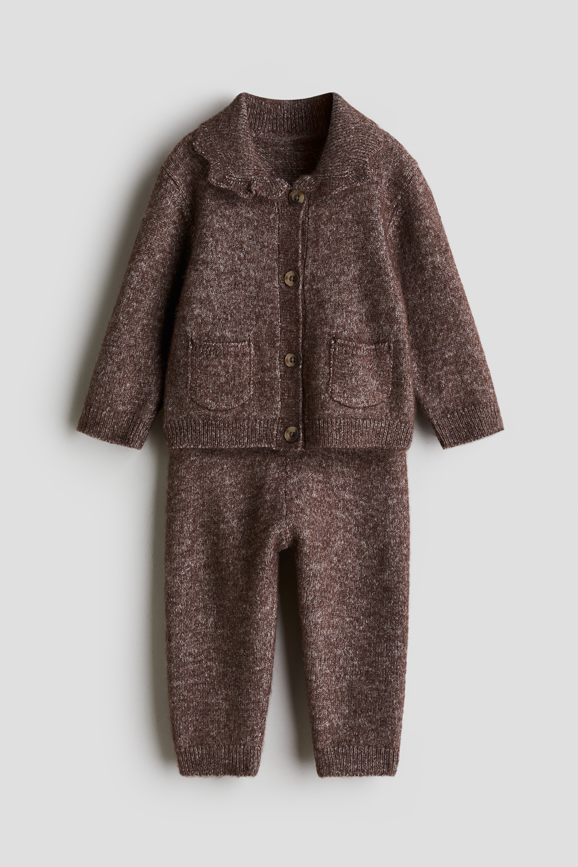 Conjunto de 2 piezas en punto fino - Marrón jaspeado/Rosa claro/Beige claro