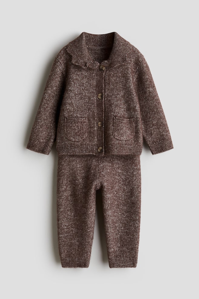 2-piece Fine-Knit Set - Brown melange - 1