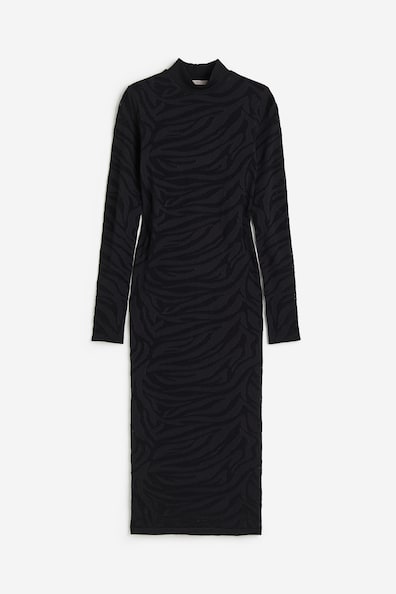 Patterned mesh dress - Long sleeve - Knee length - Black - Ladies | H&M GB