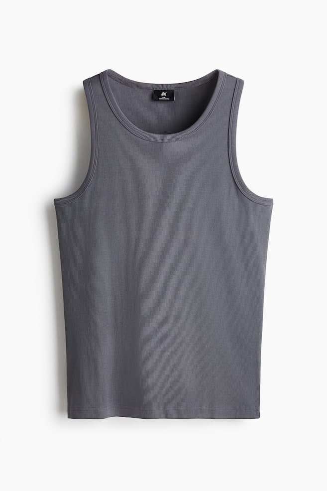 Slim-Fit Ribbed Tank Top - Dark gray/White/Black/Brown/Light gray melange/Dark khaki green - 1