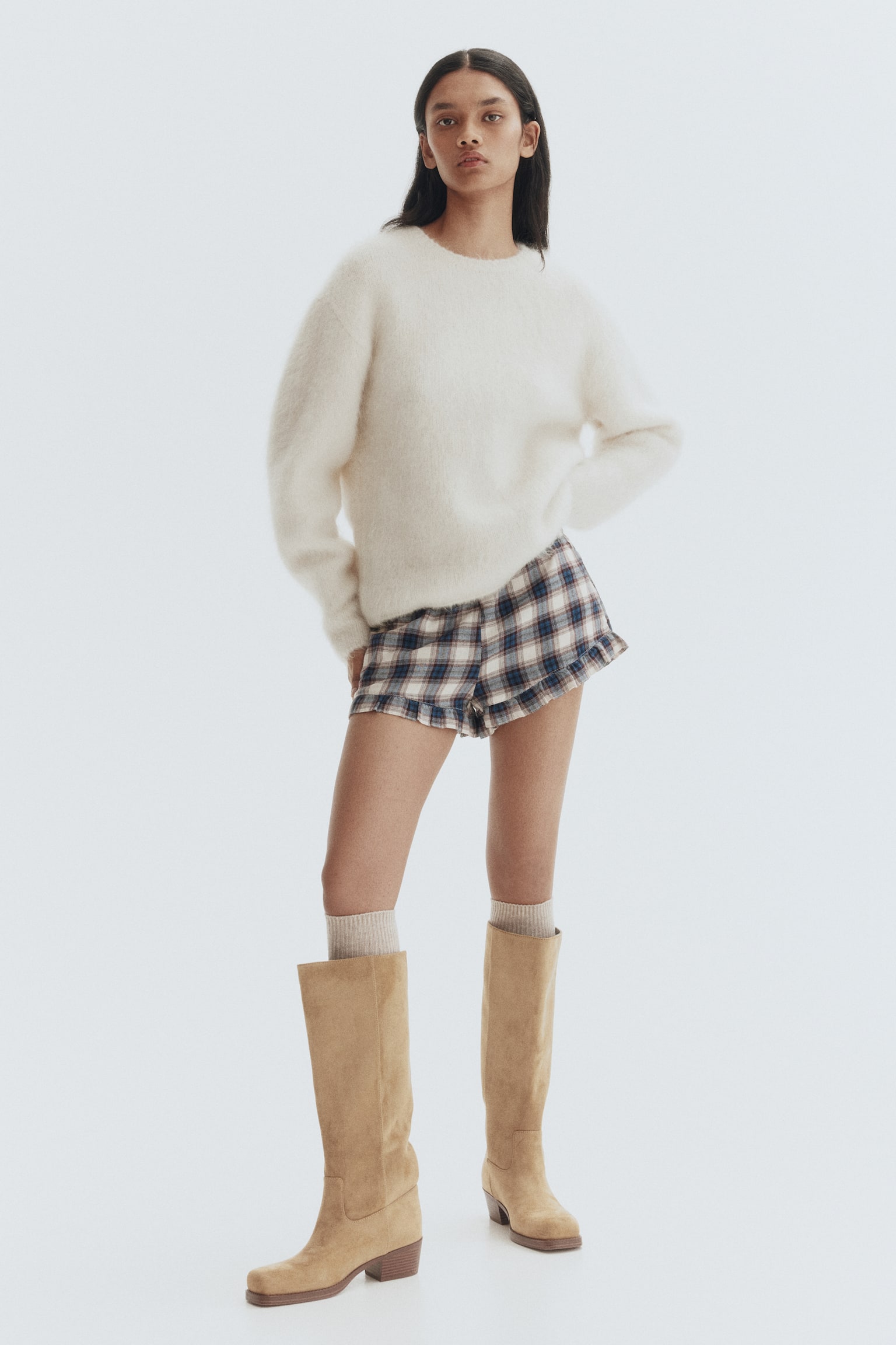 Cotton twill shorts - Blue/Checked/Dark blue/Checked/Light beige/Checked - 1