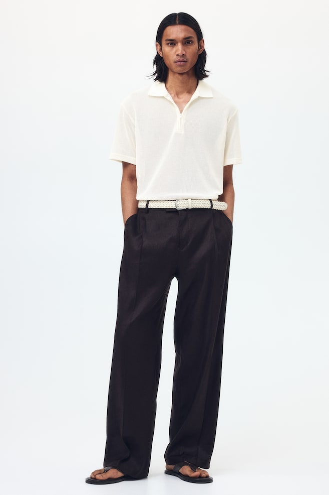 Regular-Fit Open-Knit Polo Shirt - Cream/Black/Dark khaki green - 5