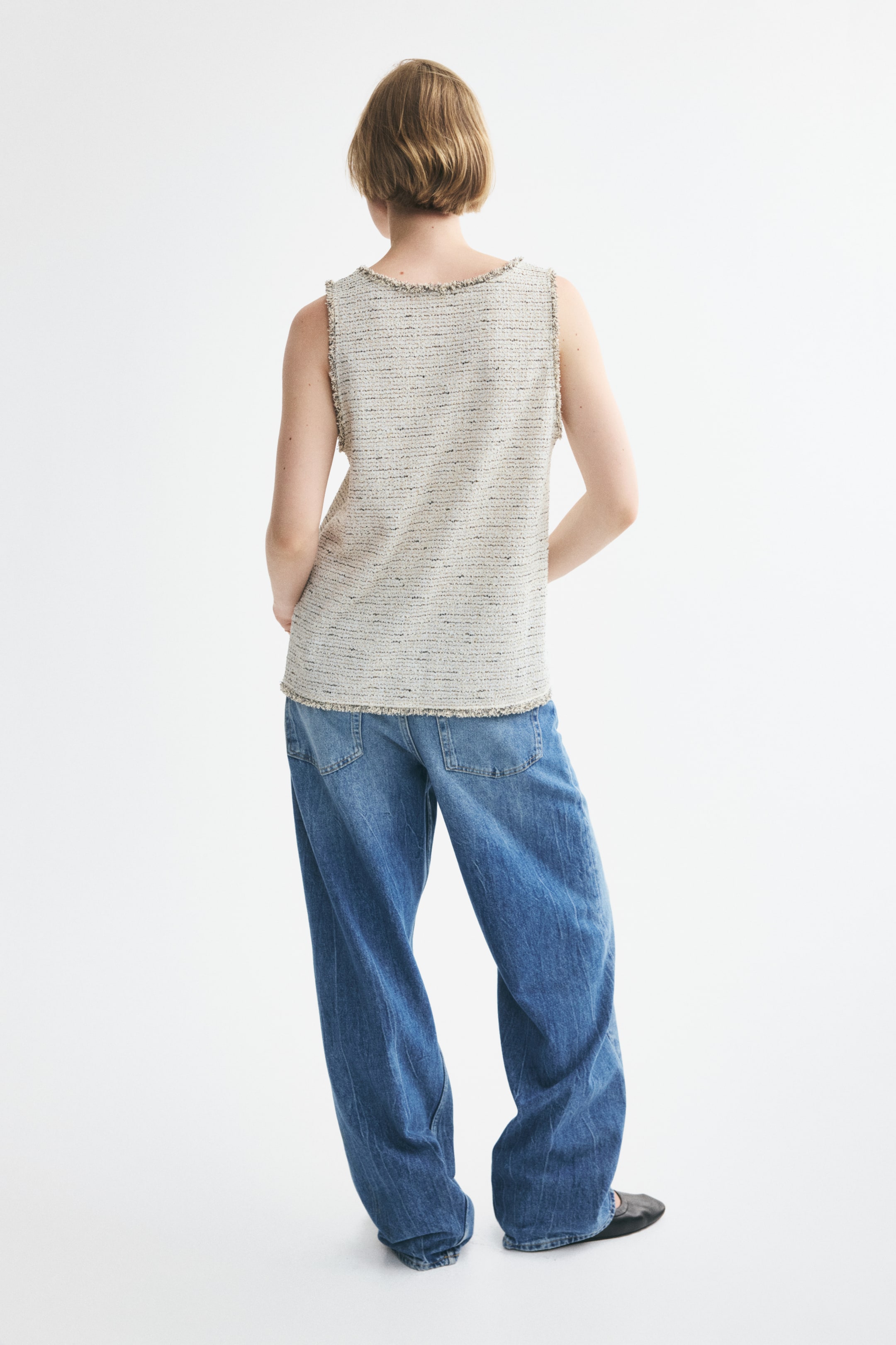 Fringed Bouclé-Knit Tank Top