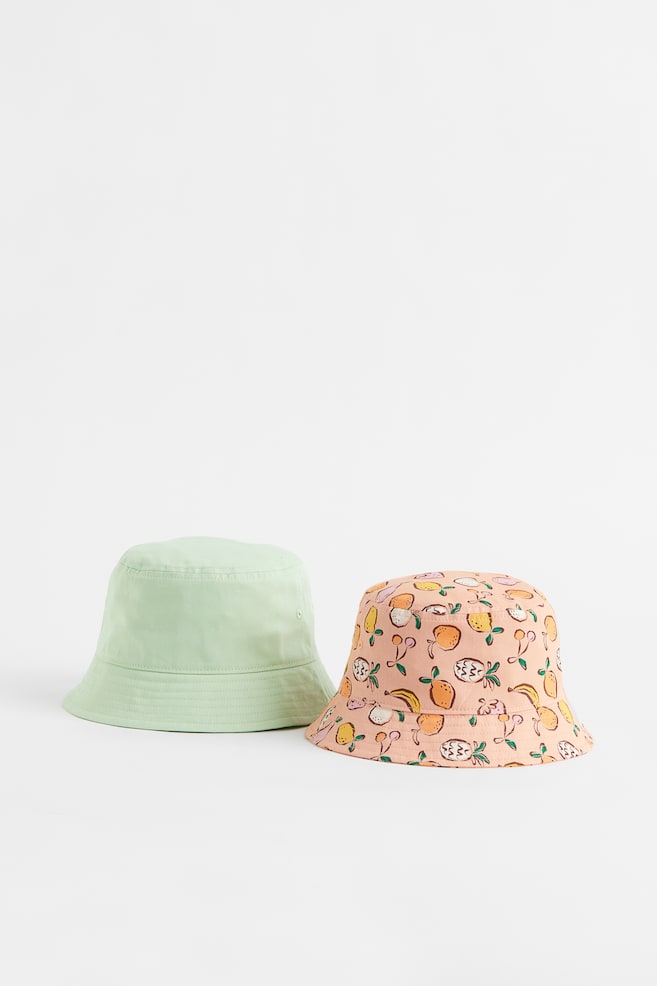 2er Pack Bucket Hats aus Baumwolltwill - Mintgrün/Früchte/Hellrosa/Hellgelb - 1