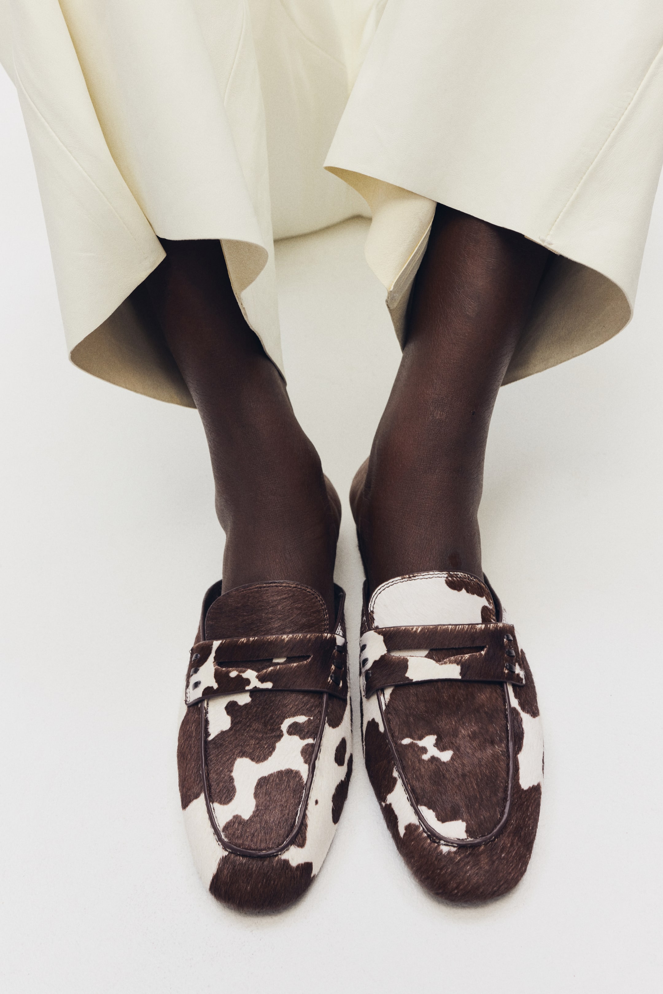 Leather loafer mules - Dark brown/Cowhide print - Ladies | H&M HK