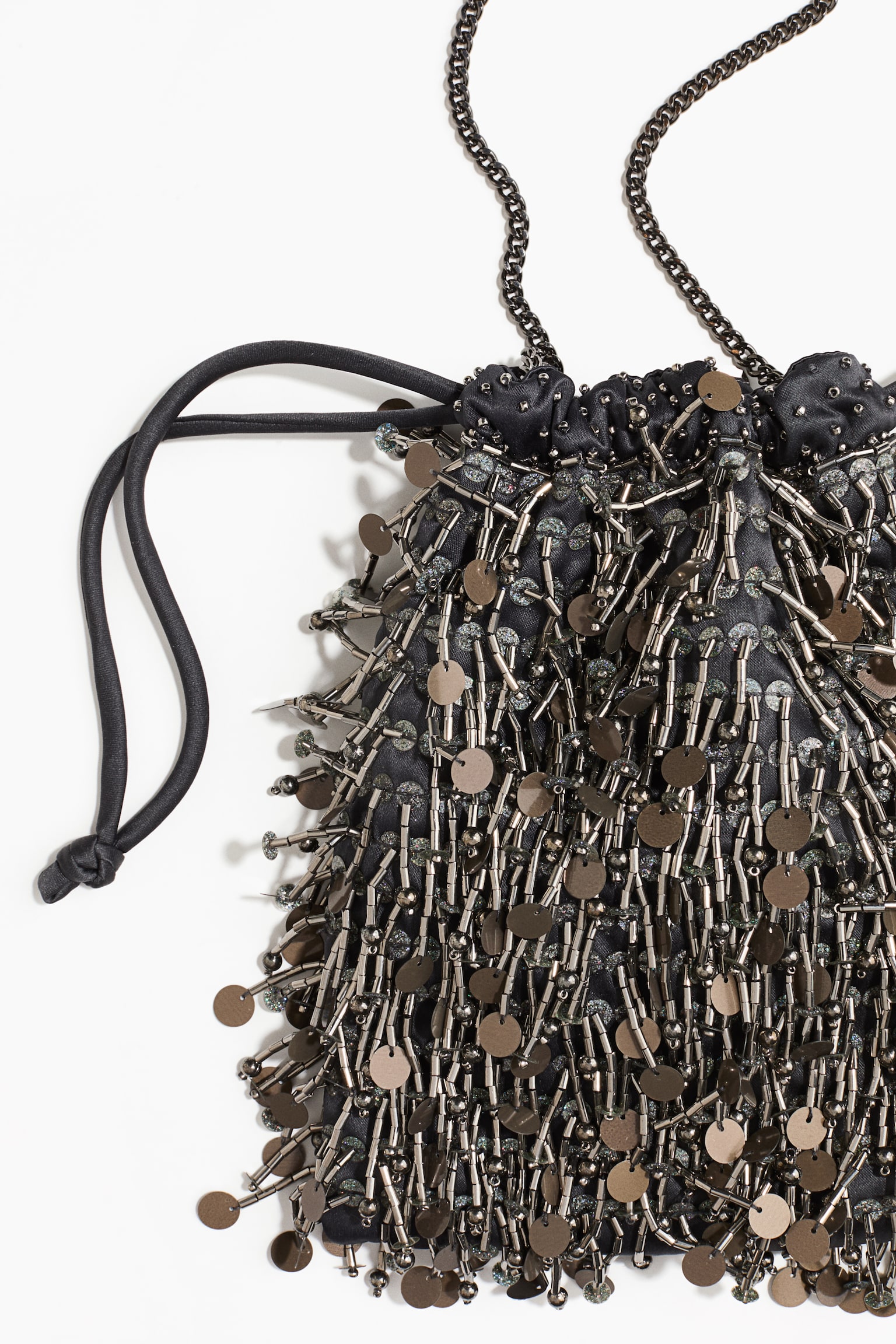 Женская сумка H&M Embellished Bucket, цвет: Тёмный серый / Серебряный — фото 2