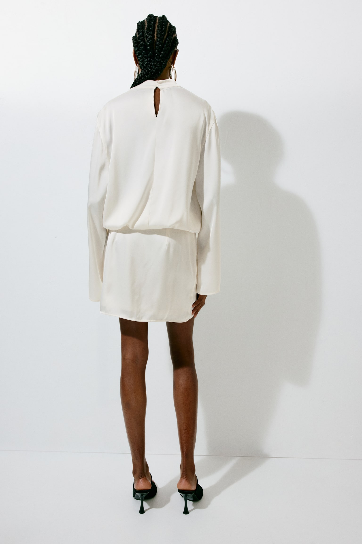 Draped satin dress - Cream - 4