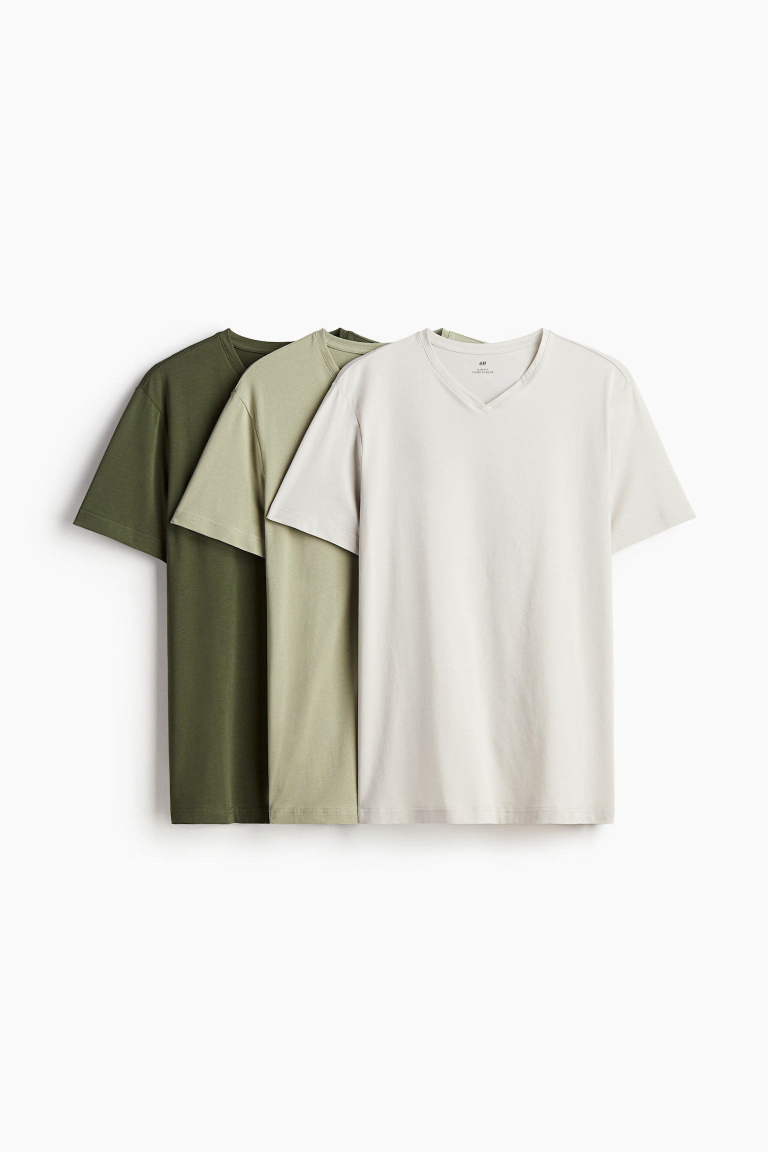 3-pack Slim Fit V-neck Tees - Light green/Khaki green/Black/Grey/White/Black - 1