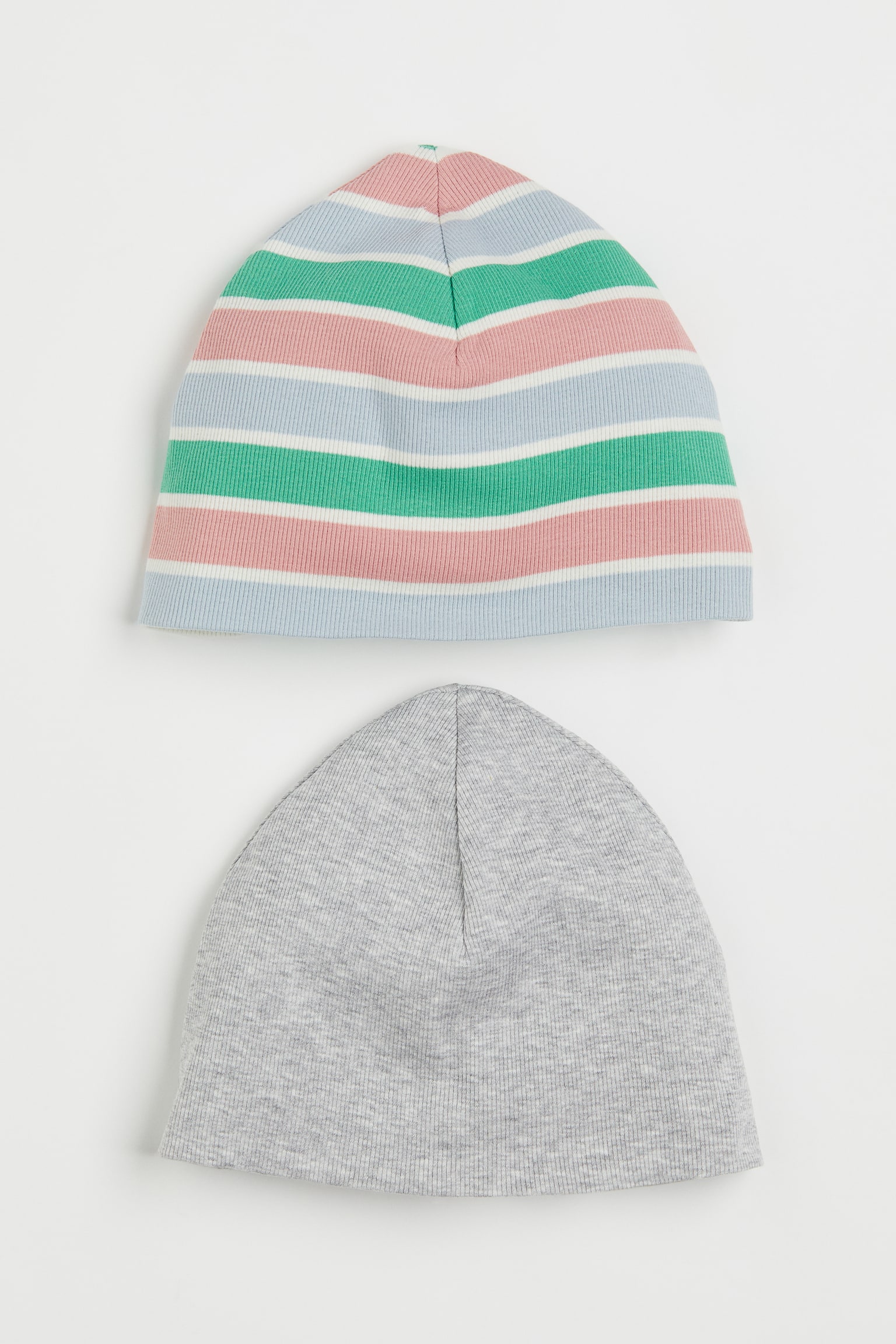 2 mutsen van katoenen ribtricot - Green/Striped