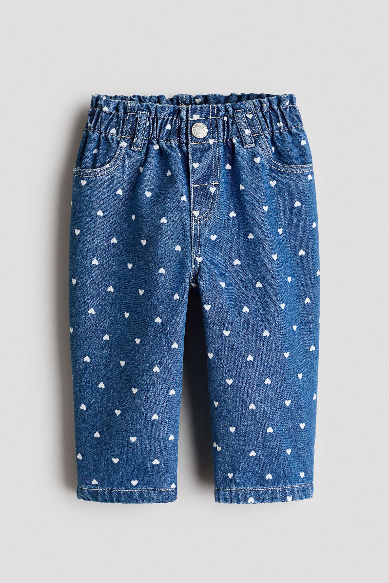 Printed paper bag jeans - כחול ג'ינס/לבבות - 1