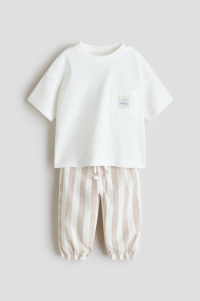 2-piece linen-blend set - White/light beige striped/White/blue striped - 1