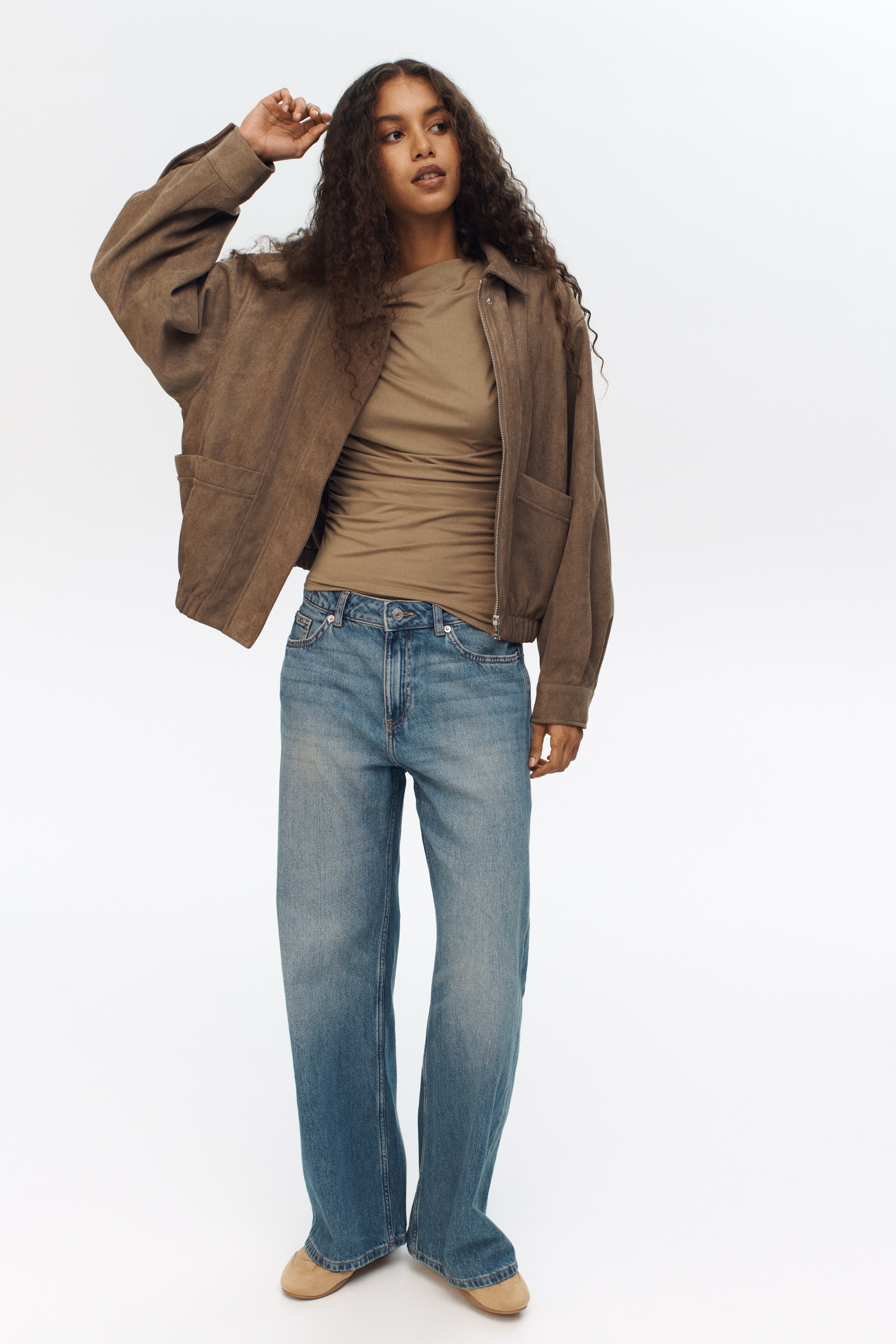 Baggy Regular Waist Jeans - Washed denim blue/Light gray/Light beige/White