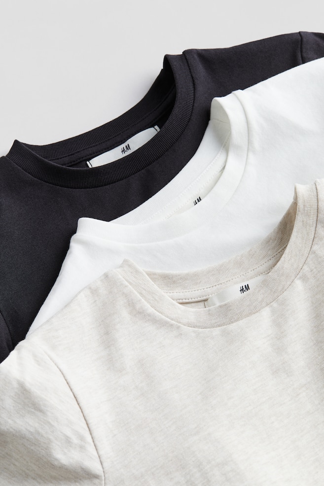3-pack cotton T-shirts - Light beige marl/Black - 3