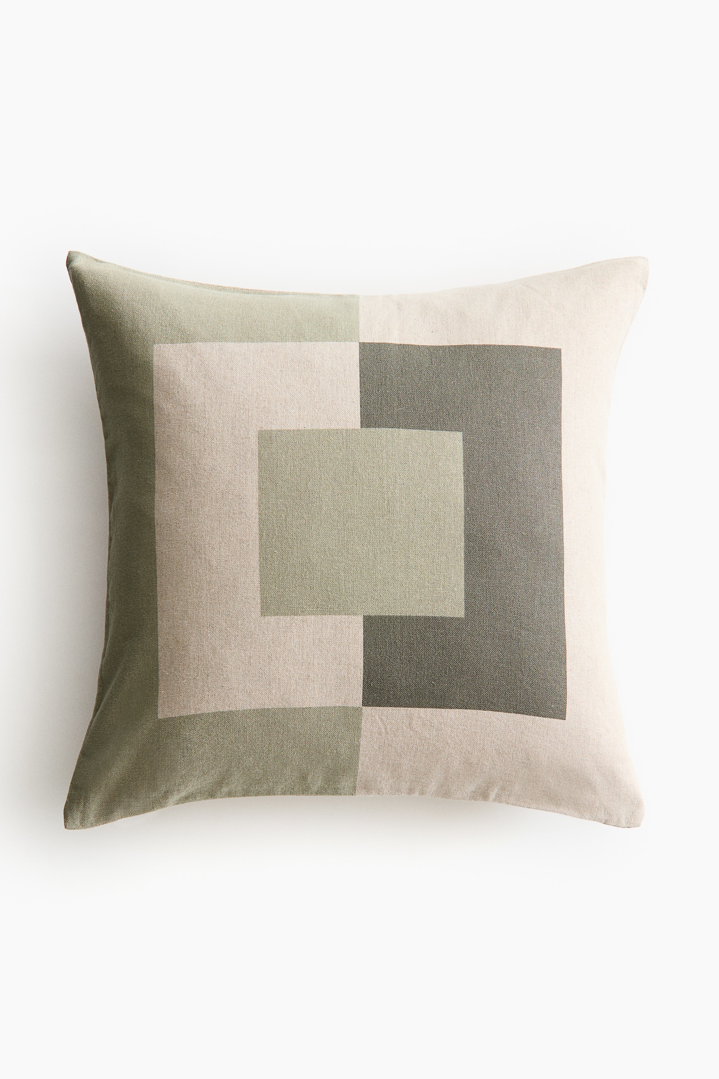 Linen-Blend Cushion Cover - Sage green/beige/Beige/brown