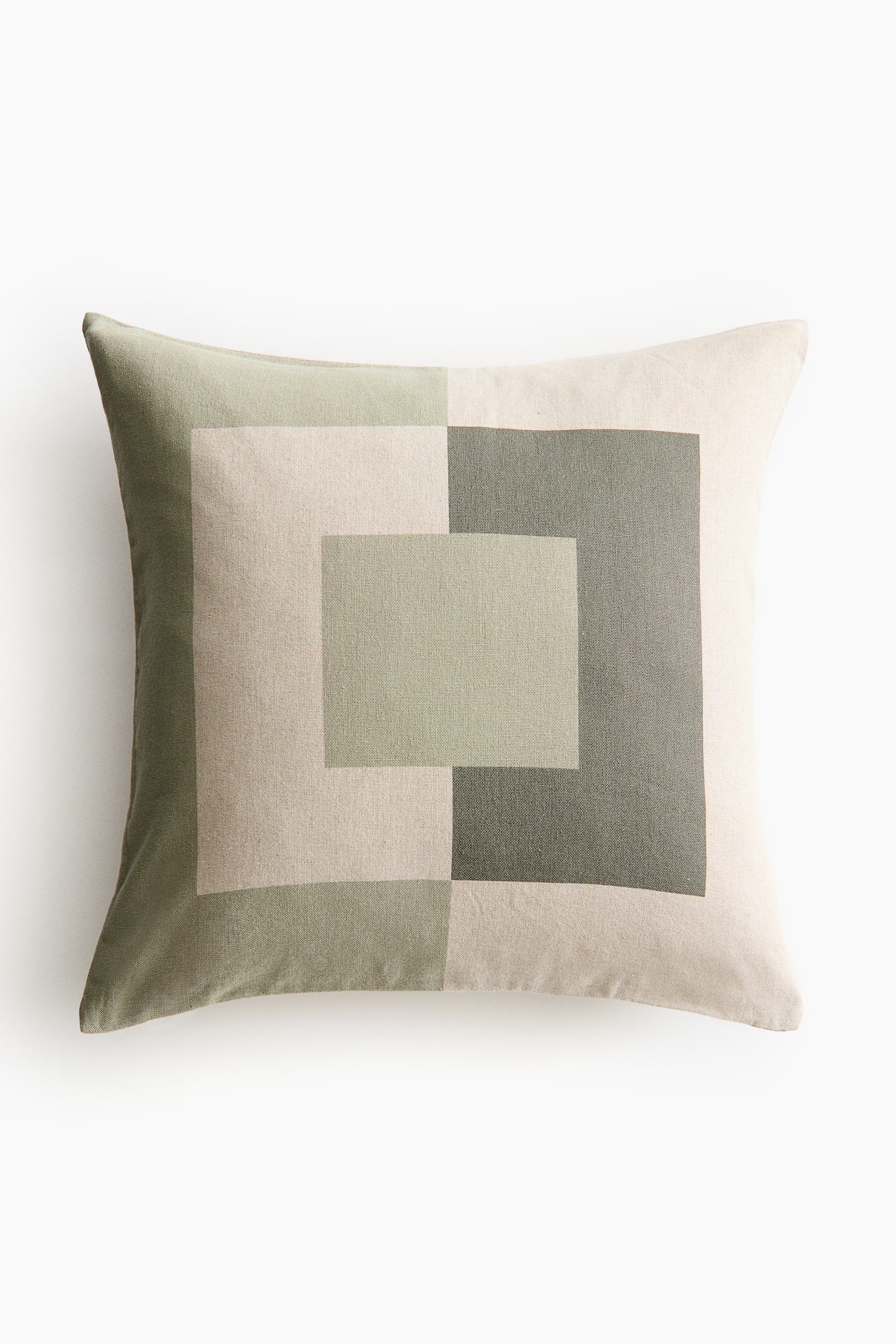 Linen-blend cushion cover - Sage green/Beige/Beige/Brown - 1