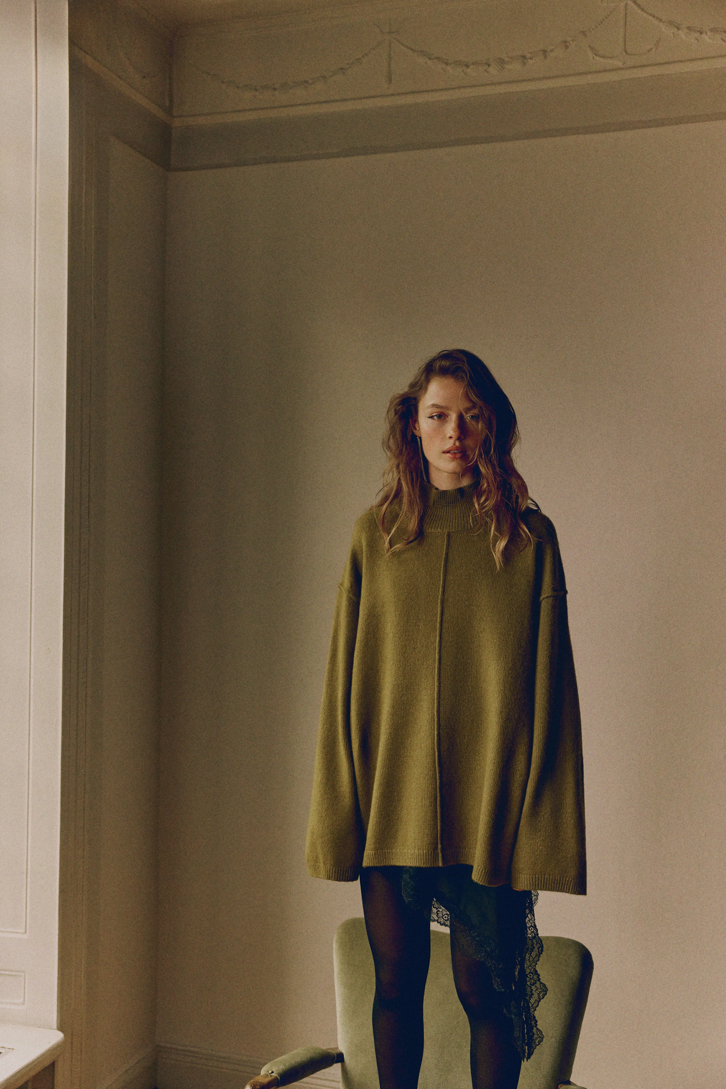 Women's Golden olive Seam-Detail Mock Turtleneck Sweater | H&M US