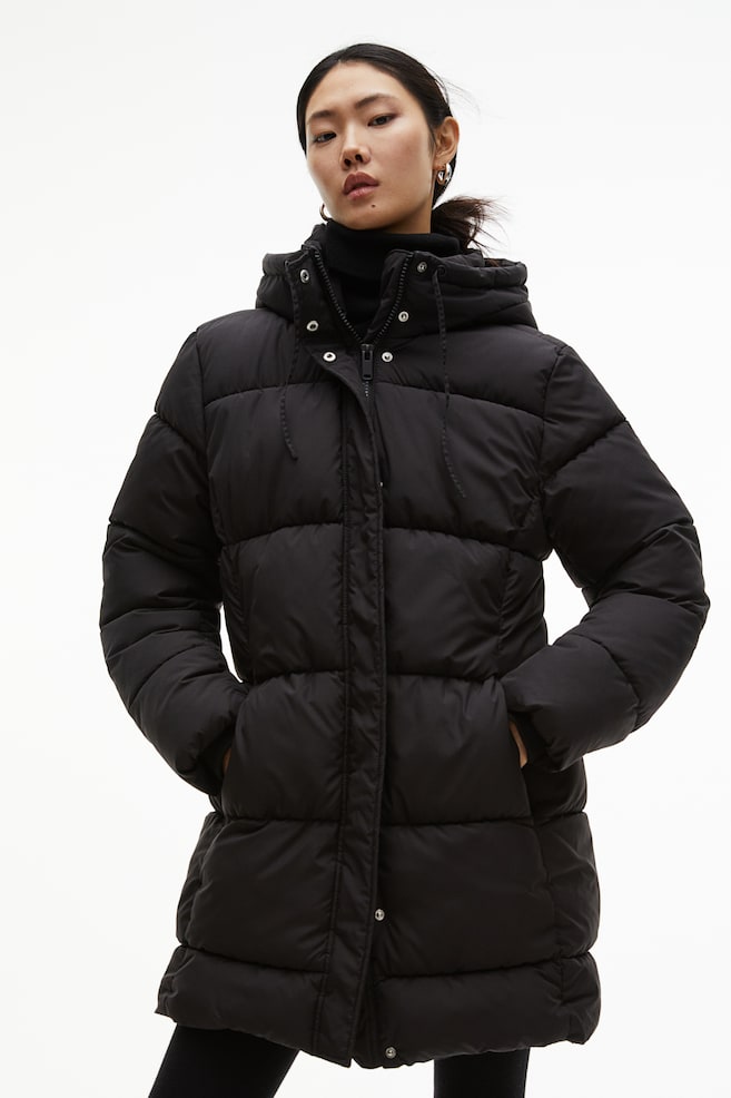 Hooded puffer coat - Black/Black - 6