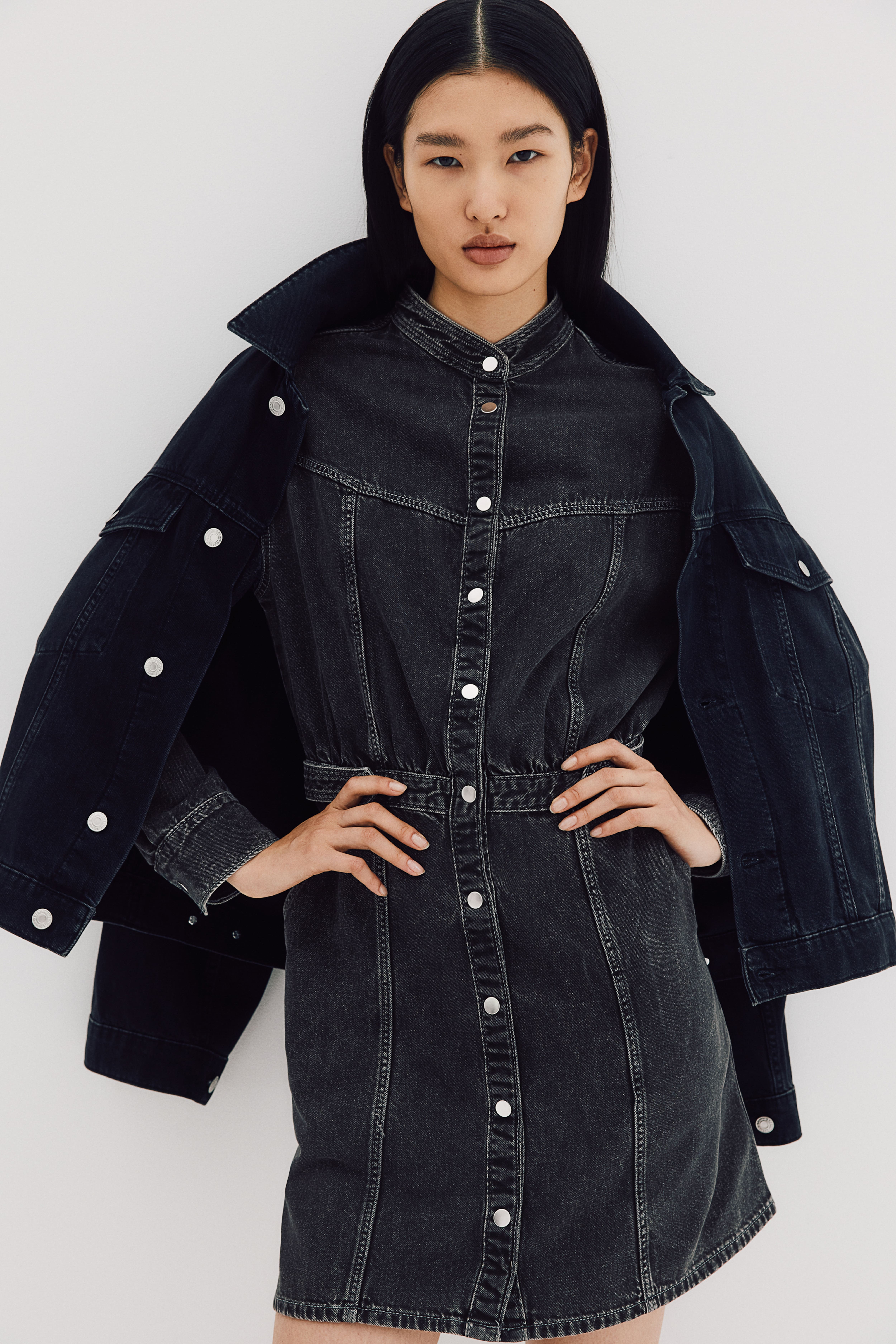 Robe a manches longues en denim Gris denim fonce FEMME H M FR