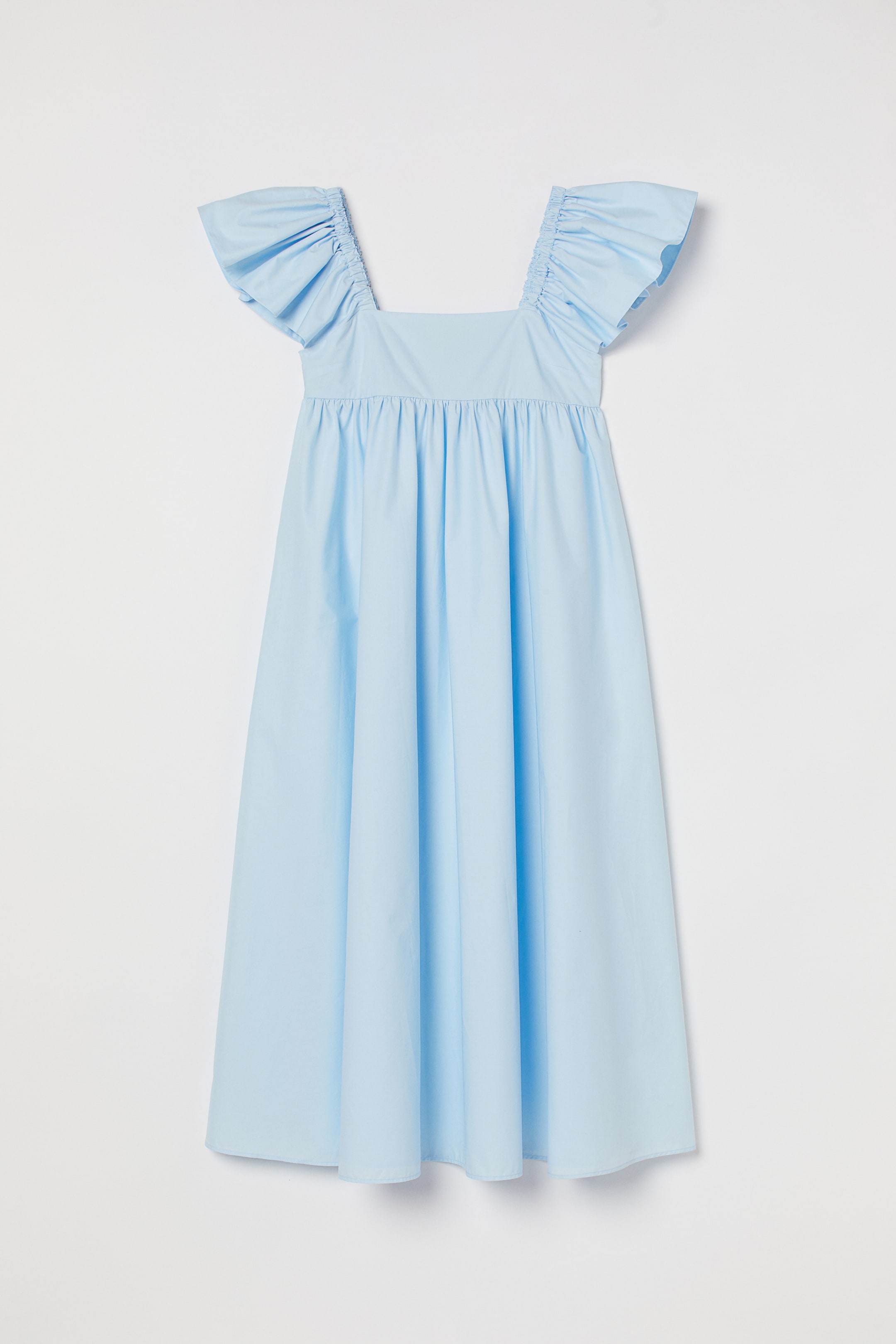 Flounce-detail dress - Square neckline - Sleeveless - Light blue ...