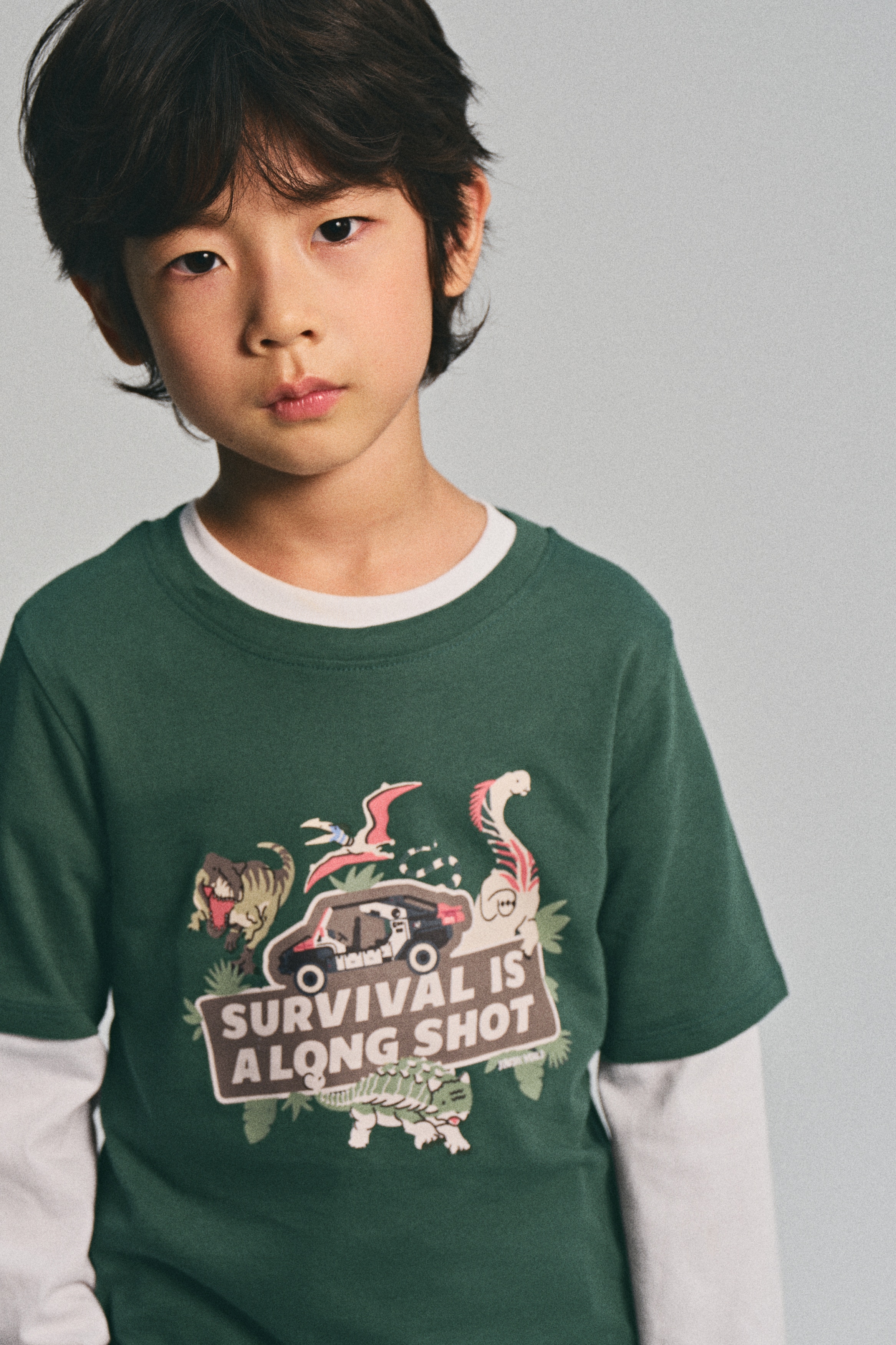 Print-motif cotton T-shirt - Green/Jurassic World/Navy blue/Jurassic World/White/Jurassic World