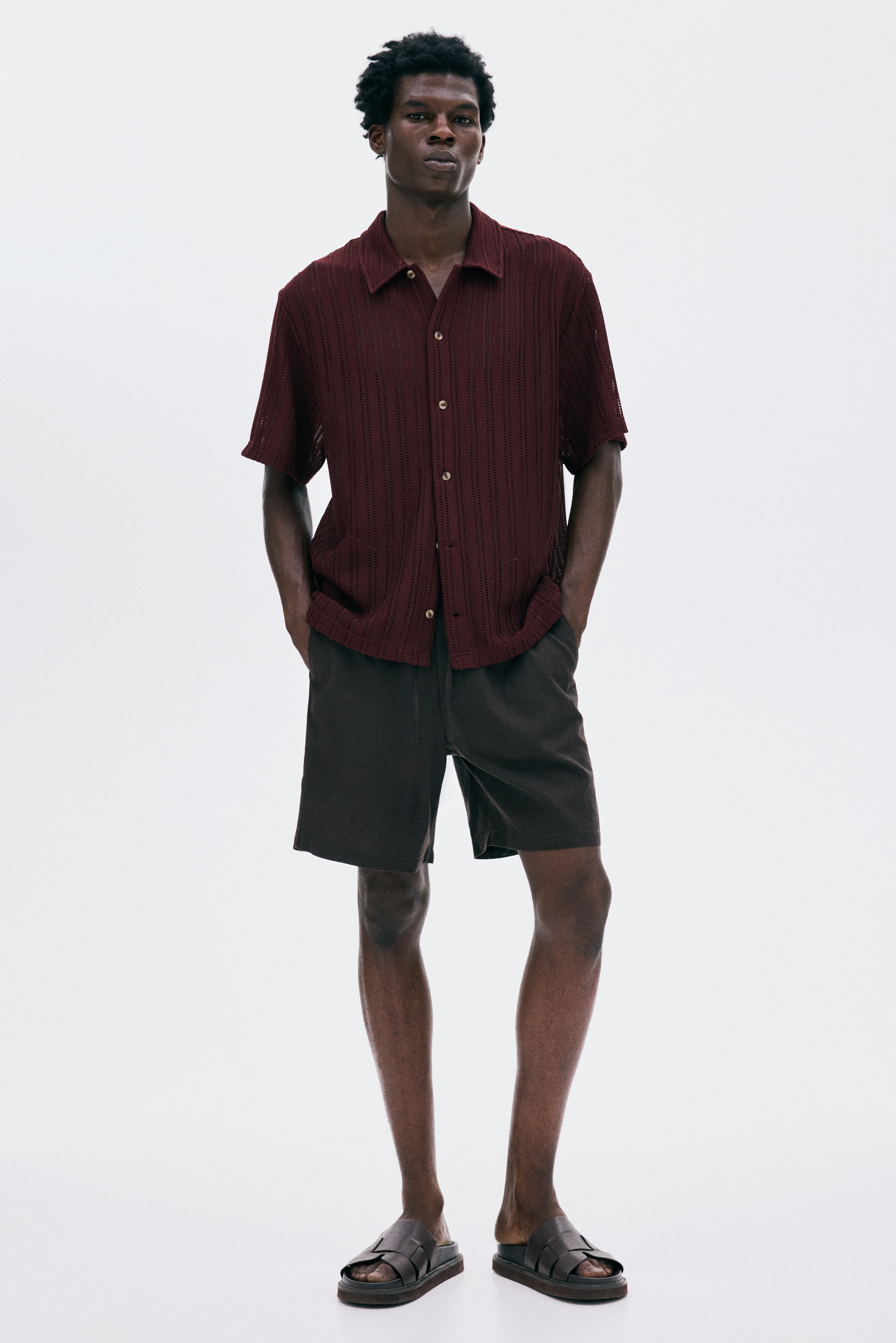 Men's Brown Regular-Fit Linen-Blend Shorts | H&M US