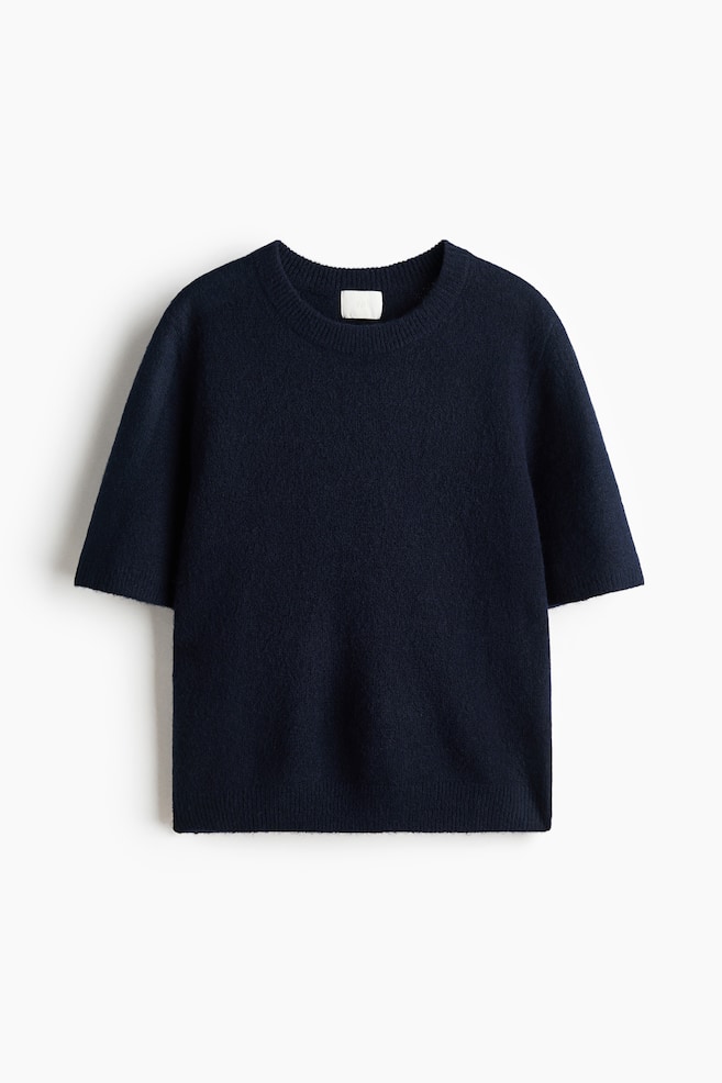Knitted T-shirt - Navy blue/Powder pink/Light dusty pink/Greige marl/Dark purple/Dark grey marl/Light yellow/Beige marl - 1
