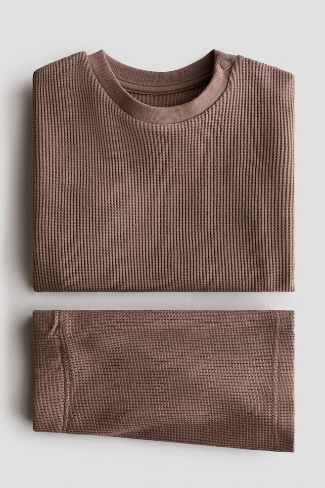 2-piece Waffled Cotton Set-Brown - 3