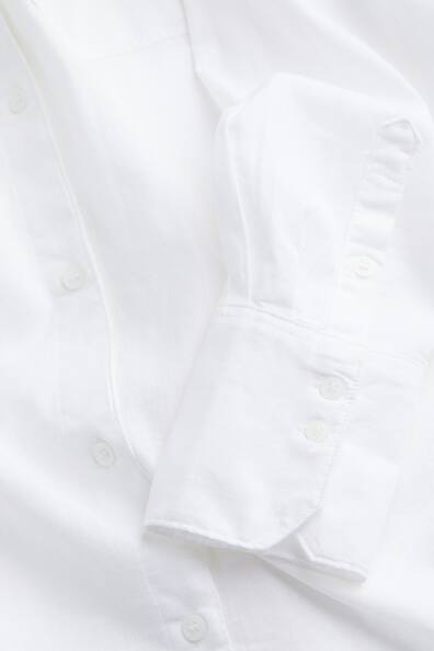 Oversized linen-blend shirt - Long sleeve - Long - White - Ladies | H&M GB