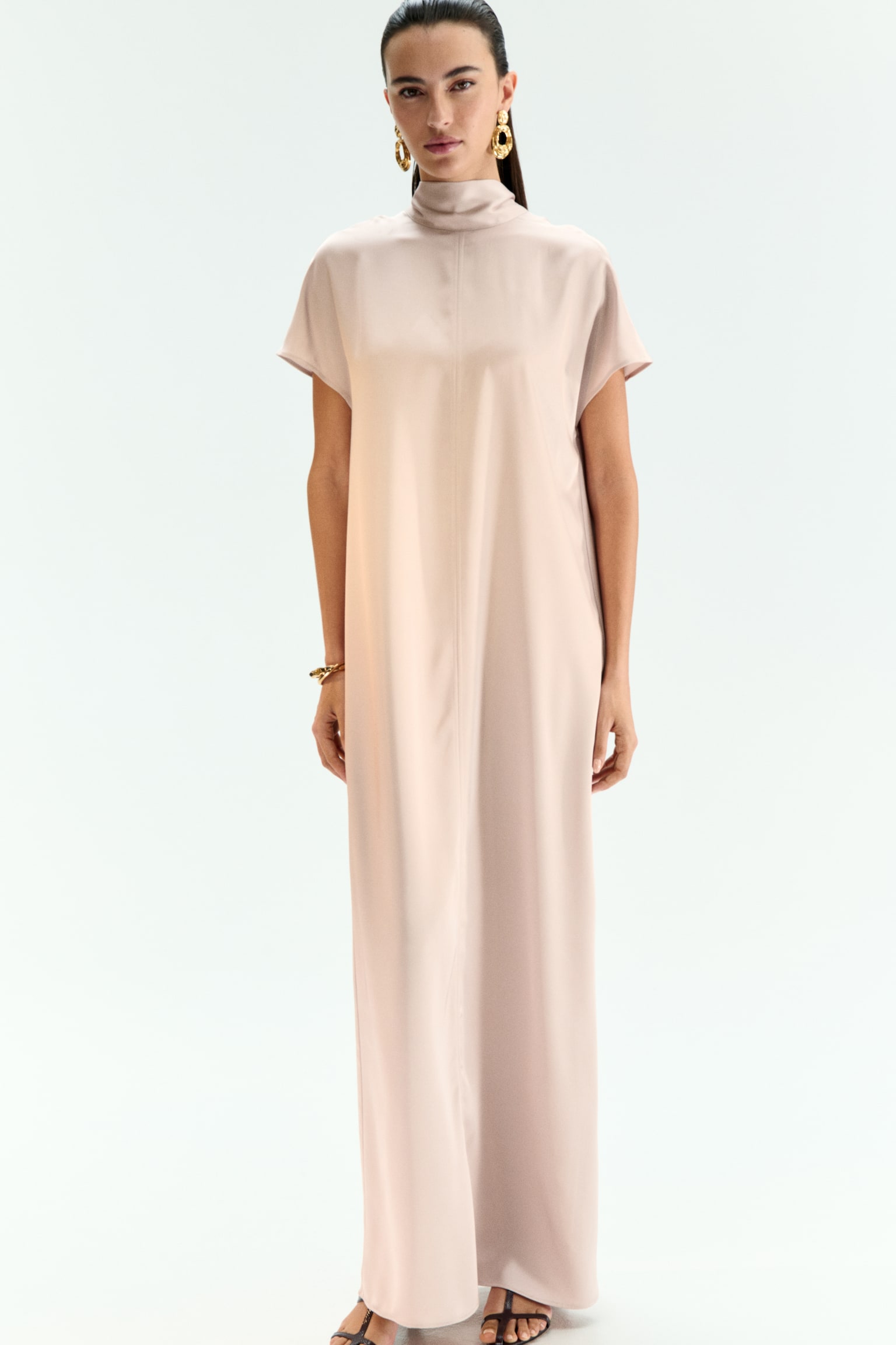 Scarf-Detail Maxi Dress - Powder pink/Dark brown - 4