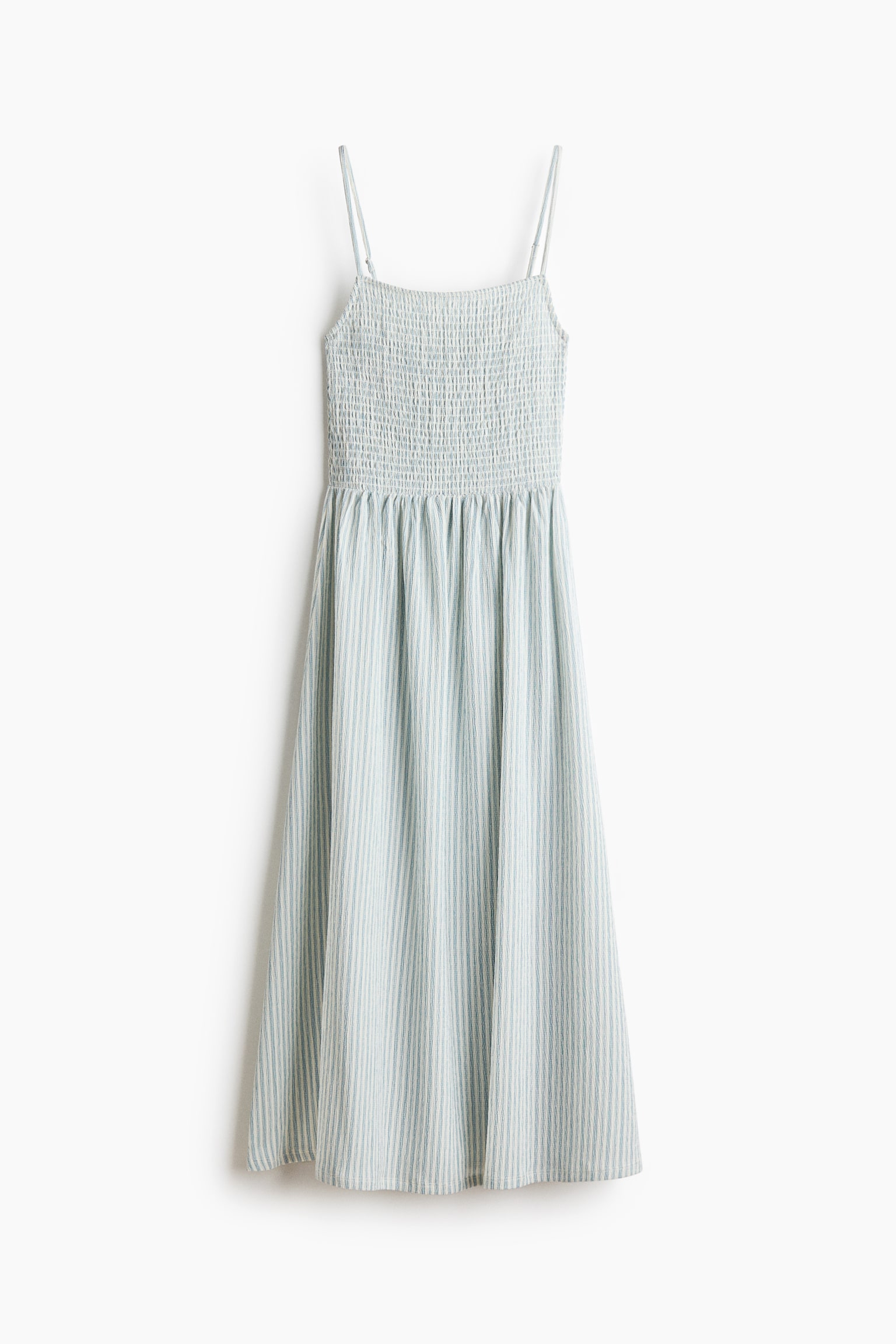Smocked Strappy Dress - Cream/light blue striped/Bright blue/white/Red/Dark brown/Cream/dotted - 1