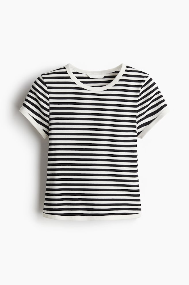 Fitted T-shirt - White/Striped/Black/Striped - 1