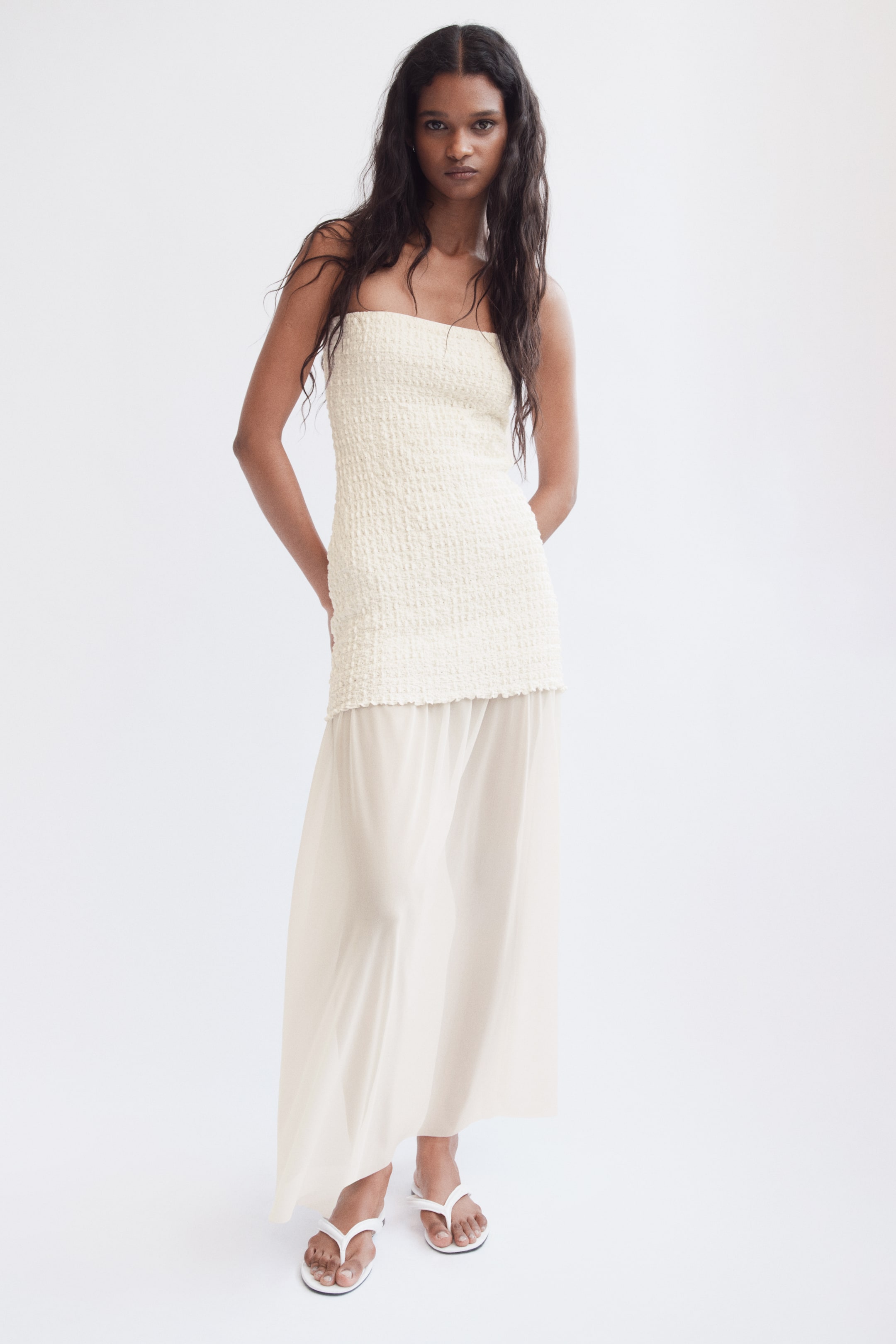 Dual-Fabric Bandeau Dress