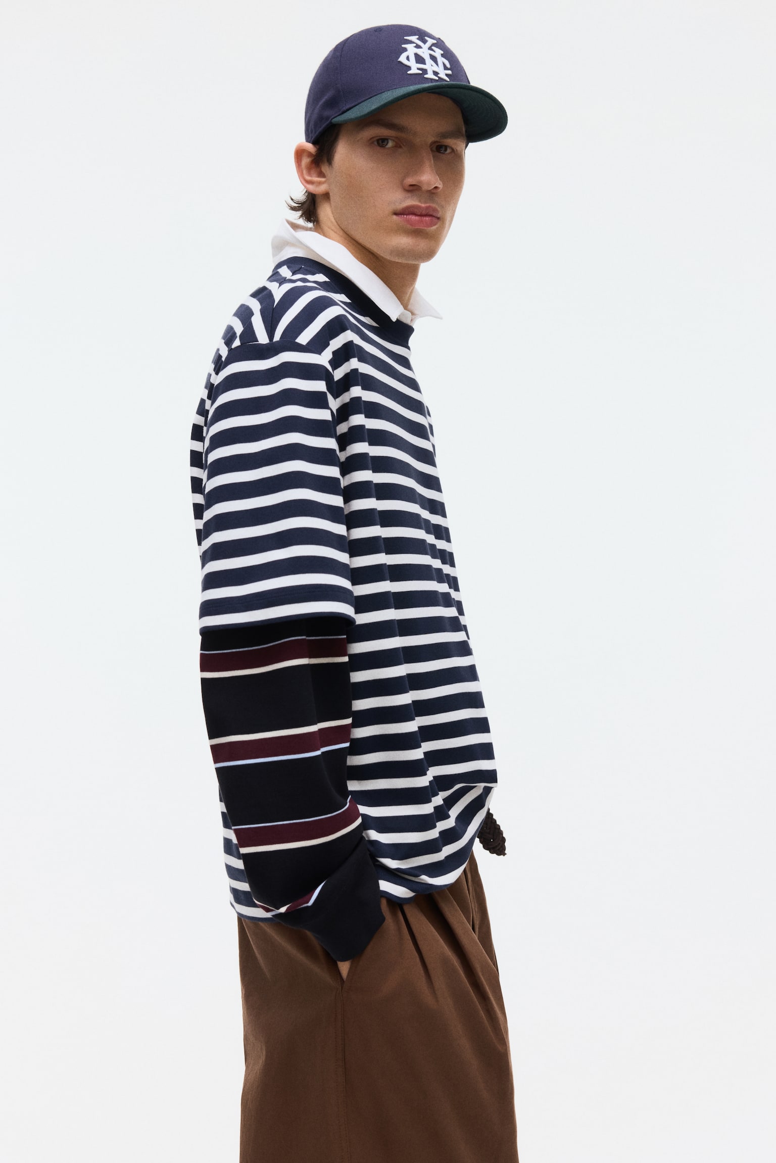 Loose Fit Cotton T-shirt - Navy blue/Striped/White/Striped - 3