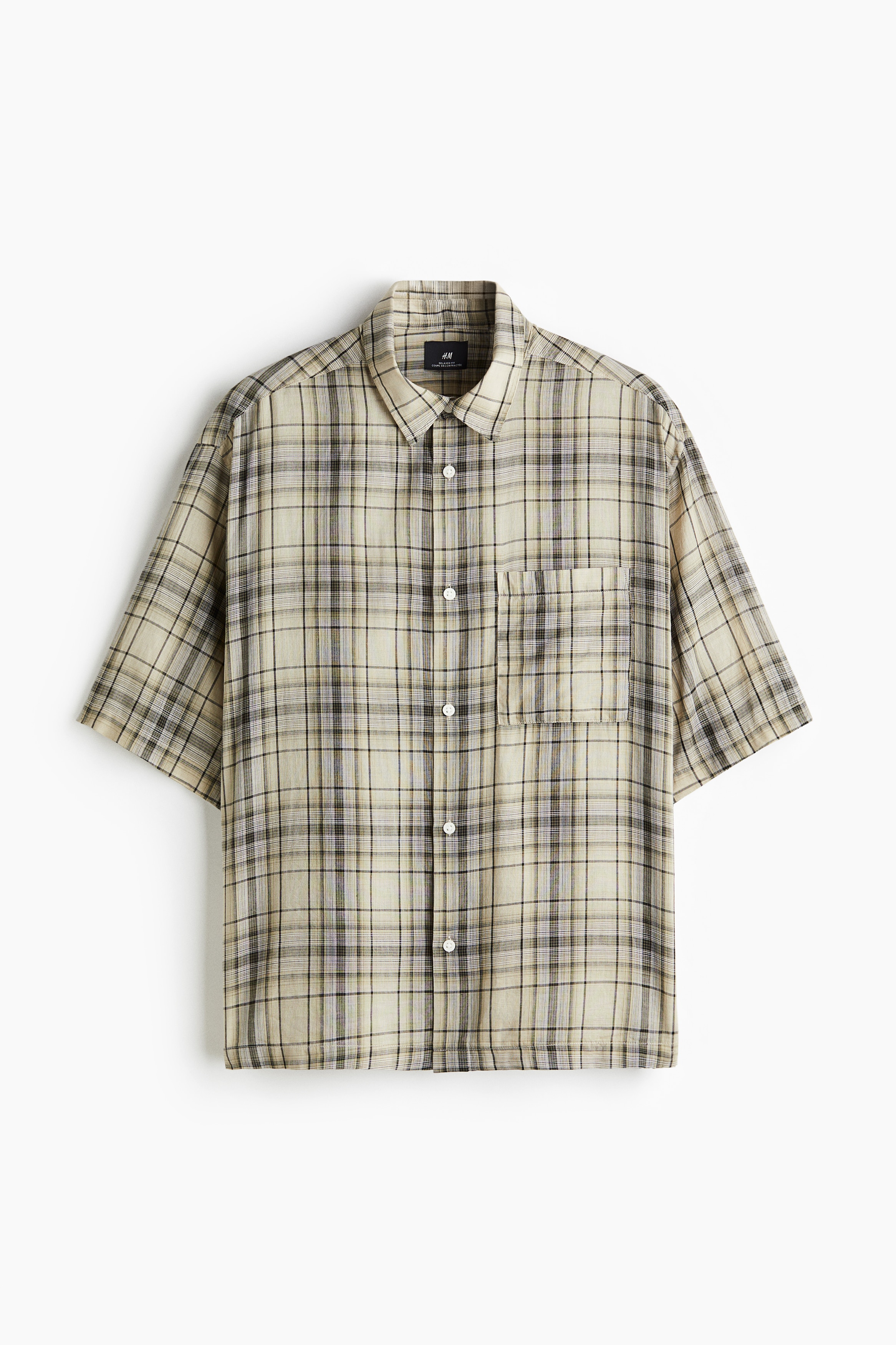 Relaxed Fit Short-sleeved shirt - Beige/Brown checked/Brown/Checked/Beige/Checked