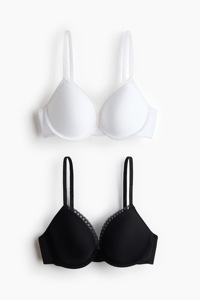2-pack microfibre push-up bras - Black/White/Beige/White/Grey-green/White - 1